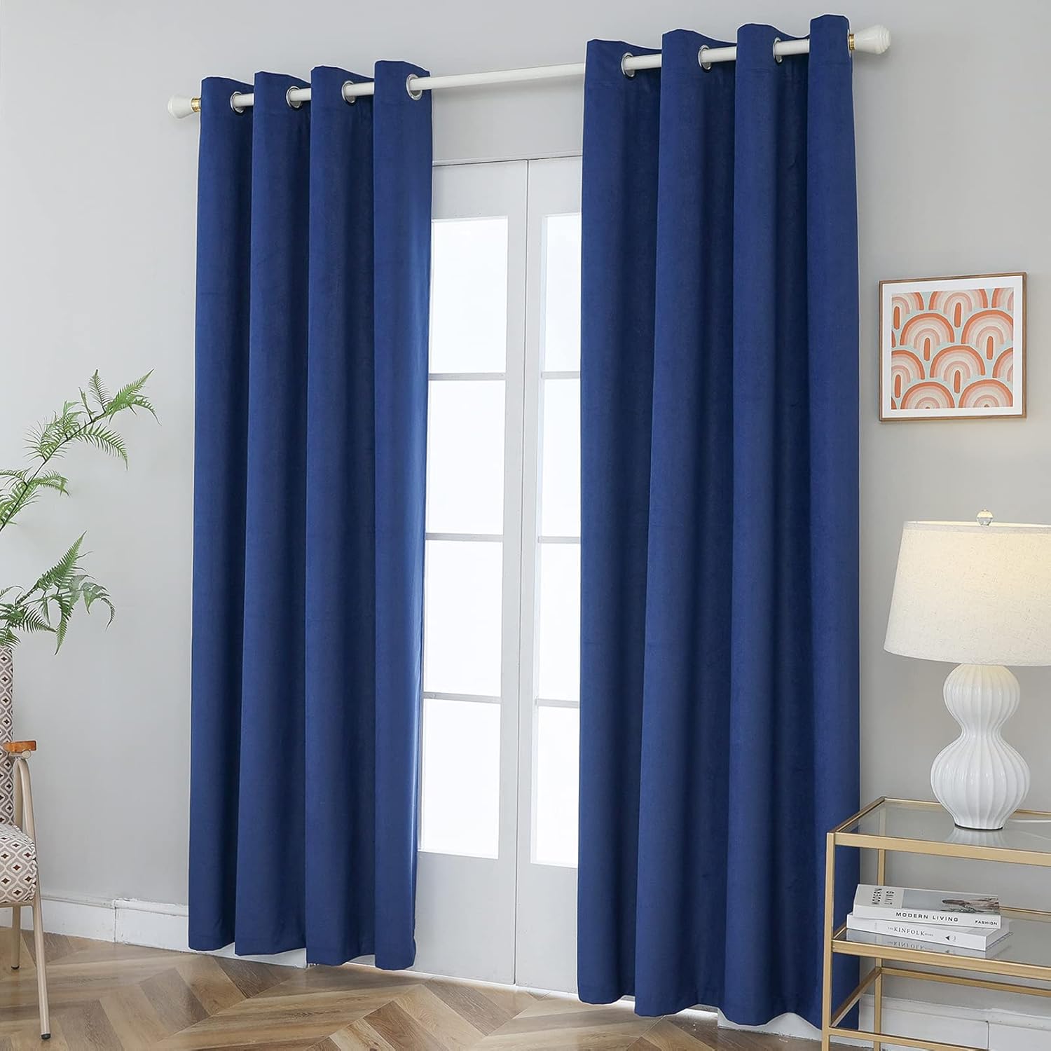 FY FIBER HOUSE Blackout Curtains for Bedroom,Soft Luxury Velvet Vintage Drape for Dining Room,Office,2 Panels(W52 x L84 Inches,Navy Blue)