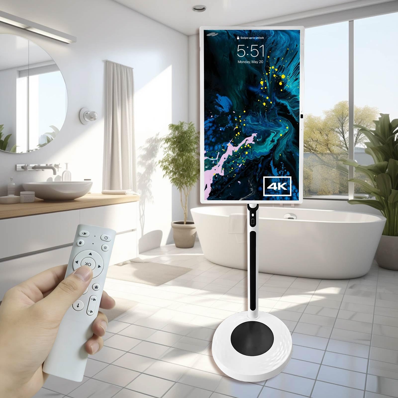 Télévision Tactile Portable 1080p/4k, TV Mobile sans Fil avec Batterie Longue Durée Et écran Rotatif, Idéale pour La Maison, Bureau Et Espace Extérieur(8+128G,32in)