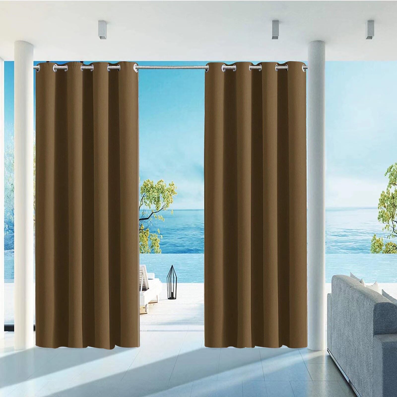 Tende da Esterno Impermeabili Opache Tenda da Sole Con Anelli Anti-UV Protezione Solare Completa Tende per Balcone Terrazzo e Pergola Marrone 90Lx200Acm