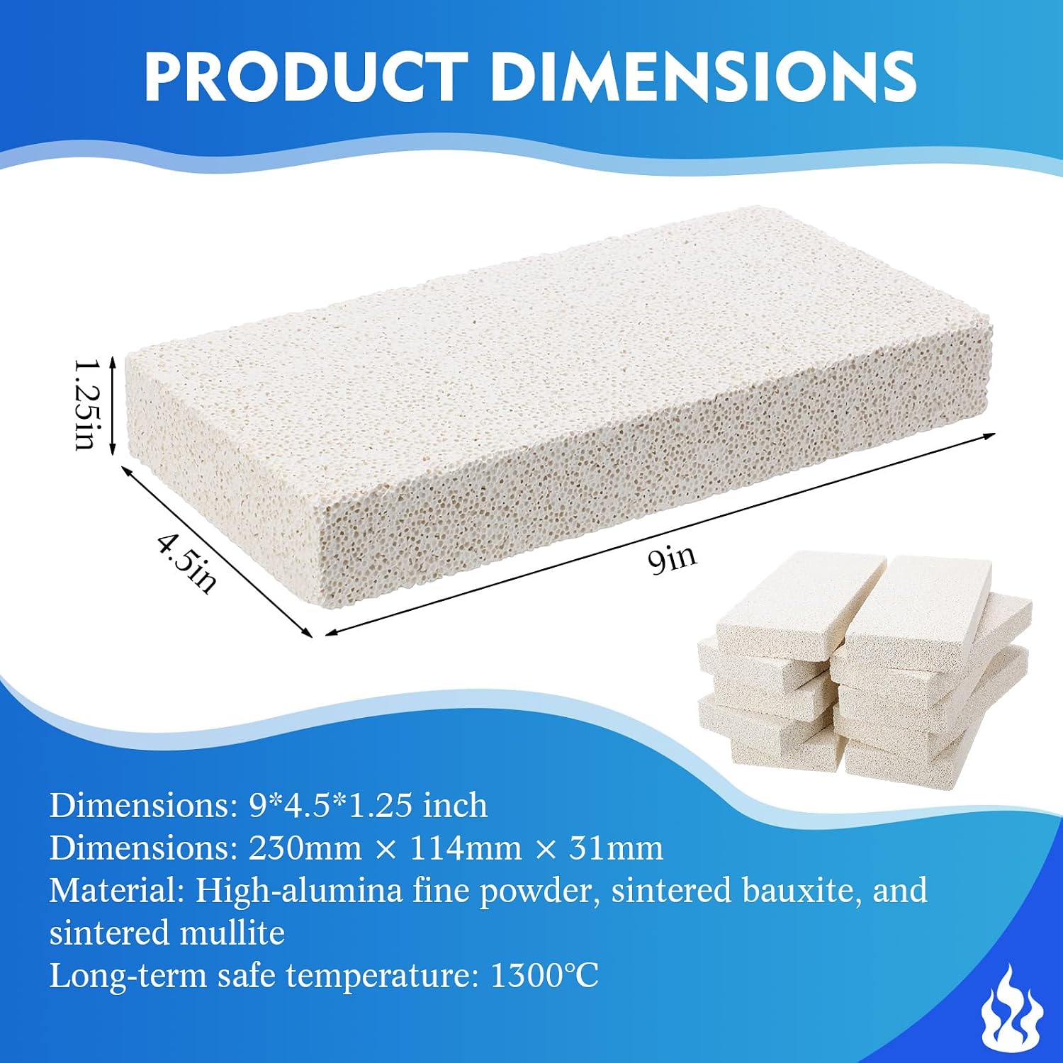 Tisancy 10 Pcs Insulating Fire Bricks 2300f Rated Wood Stove Fire Bricks for Fireplaces Blacksmith Forges Heat Oven Kilns 9" x 4.5" X1.25" Insulation Block for Metal Clay Firing, Jewelry Soldering