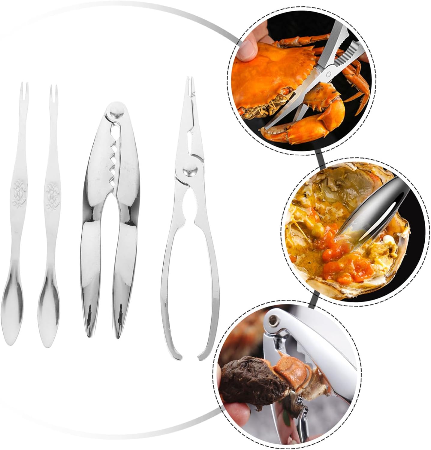 MAGICLULU 4pcs Stainless Steel Crab Eating Tools Crab Forks Cracker Leg Tools Stick Peeler Seafood Crackers