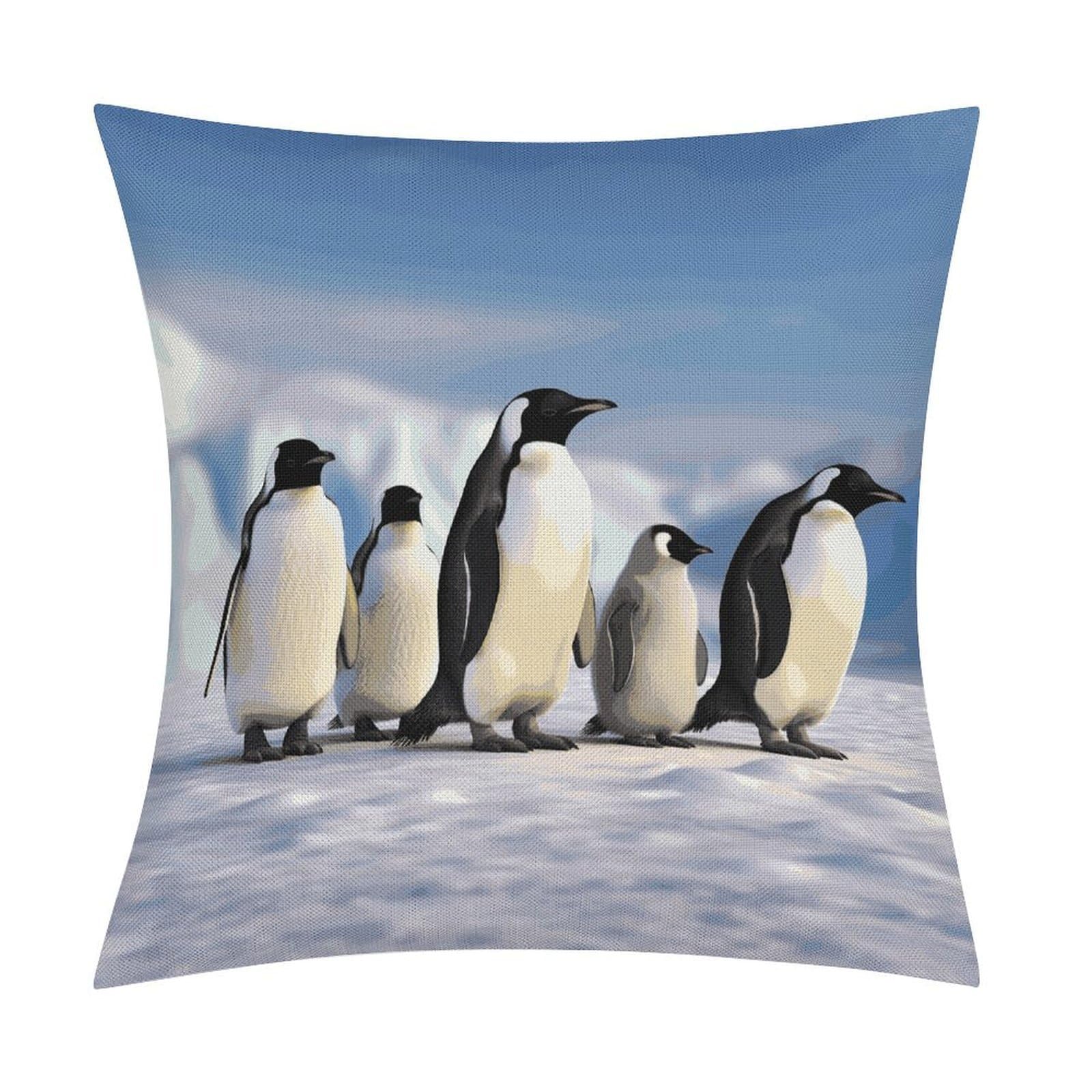 Fodpand Style Five Penguins Pillow Covers 18X18 Inch, Pillow Cases Boho Farmhouse, Throw Pillow Covers For Couch Sofa Bed Spring Home Decor