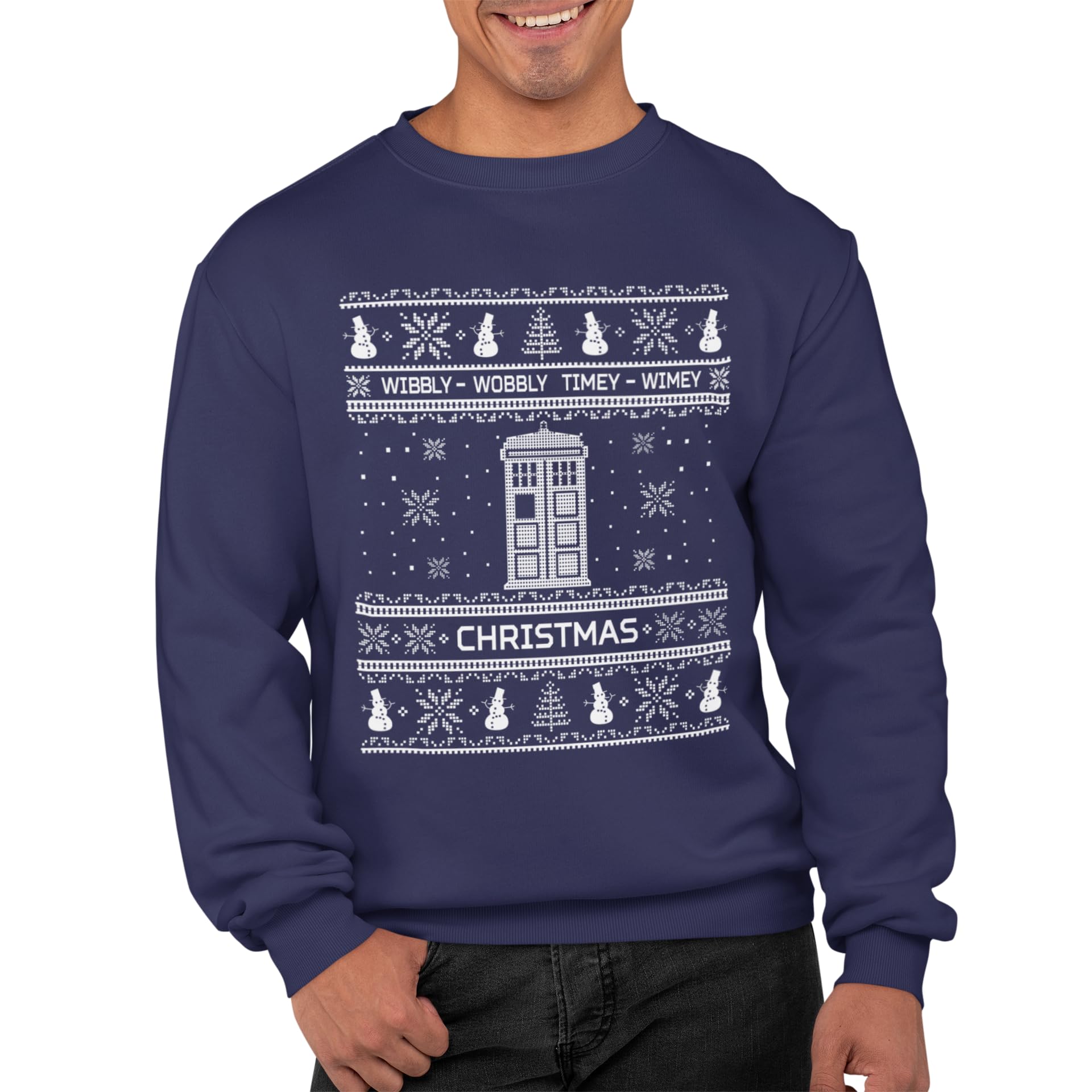 Graphic Impact Inspired Santa Showman Phone Box Ugly Christmas Ugly Xmas Jumper Xmas Sweatshirt Adults Unisex Sweater Christmas Jumper (Navy Blue, XXLarge)