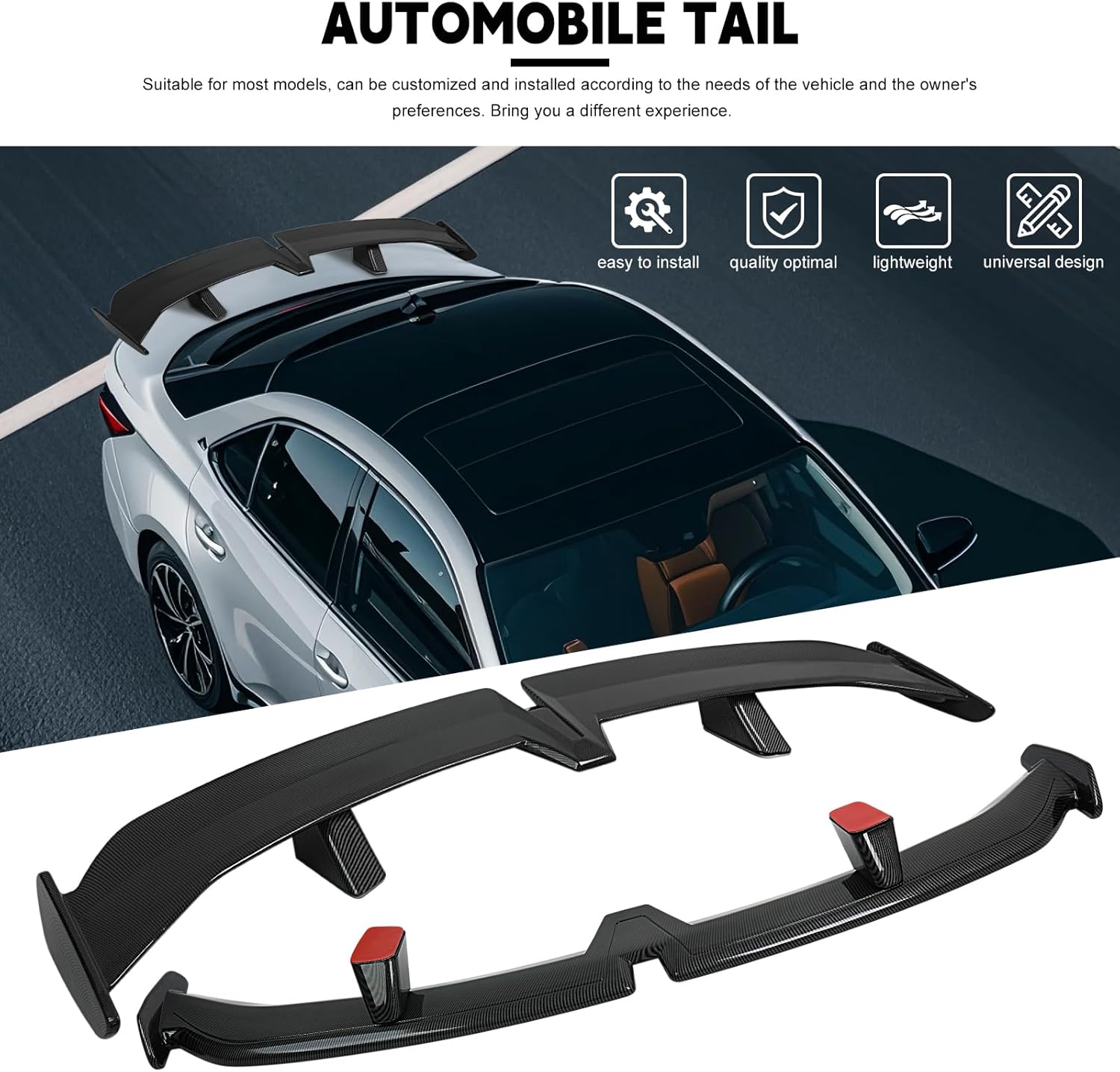JMTBNO 54 Inch Universal Spoiler Wing,Carbon Fiber Car Wing Trunk Spoiler Rear Spoiler Compatible with Mazda Miata RX-7 Chevy Corvette Camaro Nissan Lexus Toyota Honda Civic Ford Mustang Scion
