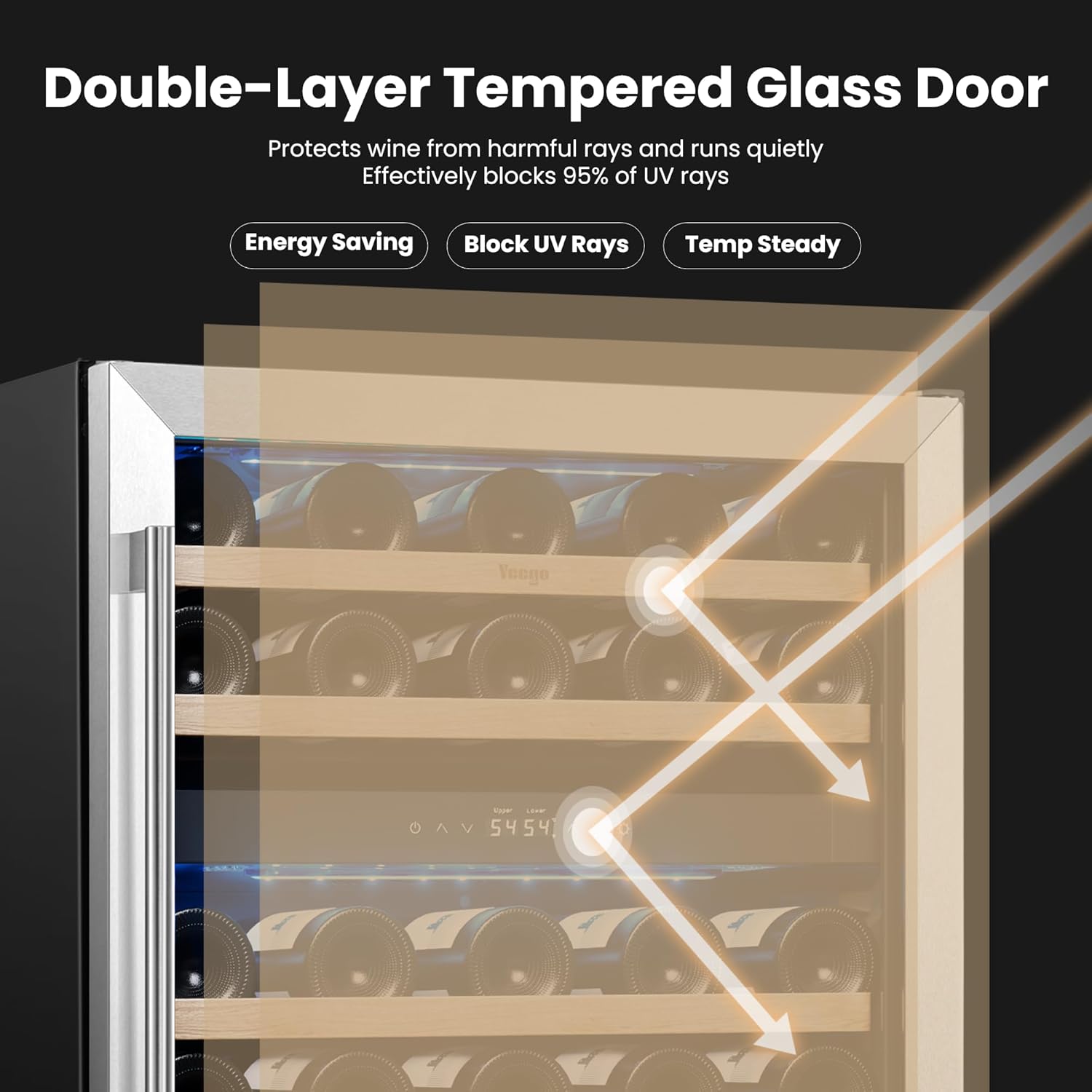 Yeego Wine Fridge Cooler - 24 Inch Dual Zone Wine Fridge Hold 52 Bottles, 40-65°F Wine Refrigerator Glass Door, Built in Fridge, Freestanding Adjustable Shelves Fridge for Beer Soda Drink Home Bar