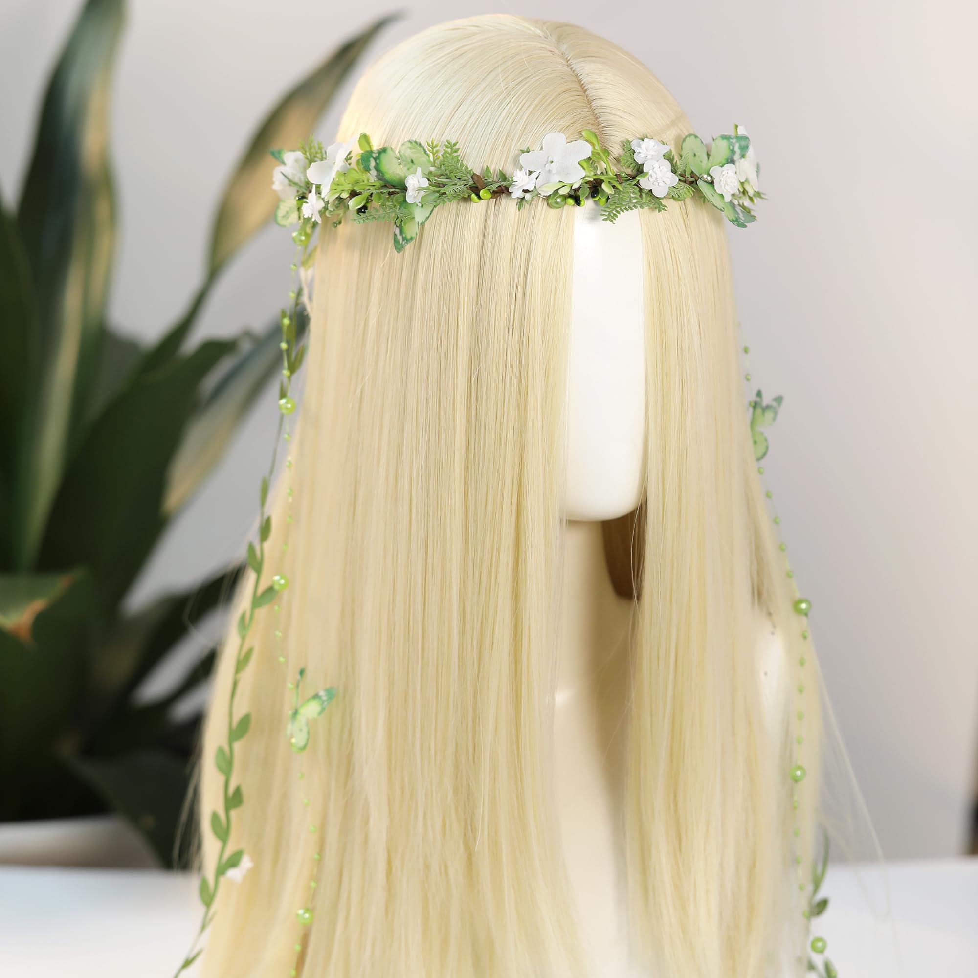 MOSTORY Elfi - Copricapo corona per fata della foresta, costume di carnevale, corona di fate, corona di fiori, con vite, farfalla, per Carnevale, donne per fotografia rinascimentale