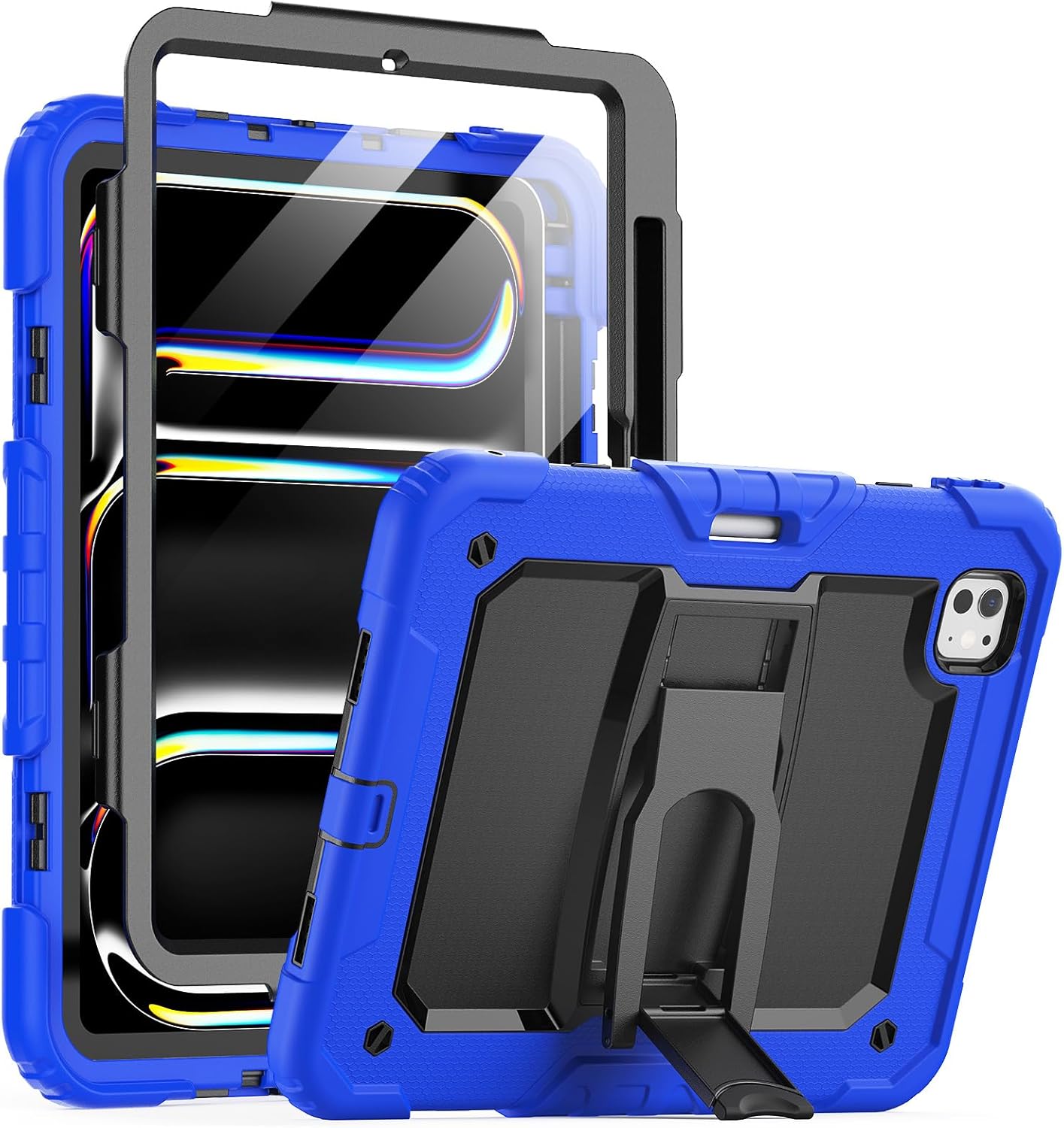 Timecity Case for iPad Pro 11 inch 2024 (M4) 5th Generation: Heavy Duty Rugged Shockproof Protective Case with Screen Protector, Foldable Stand- Blue