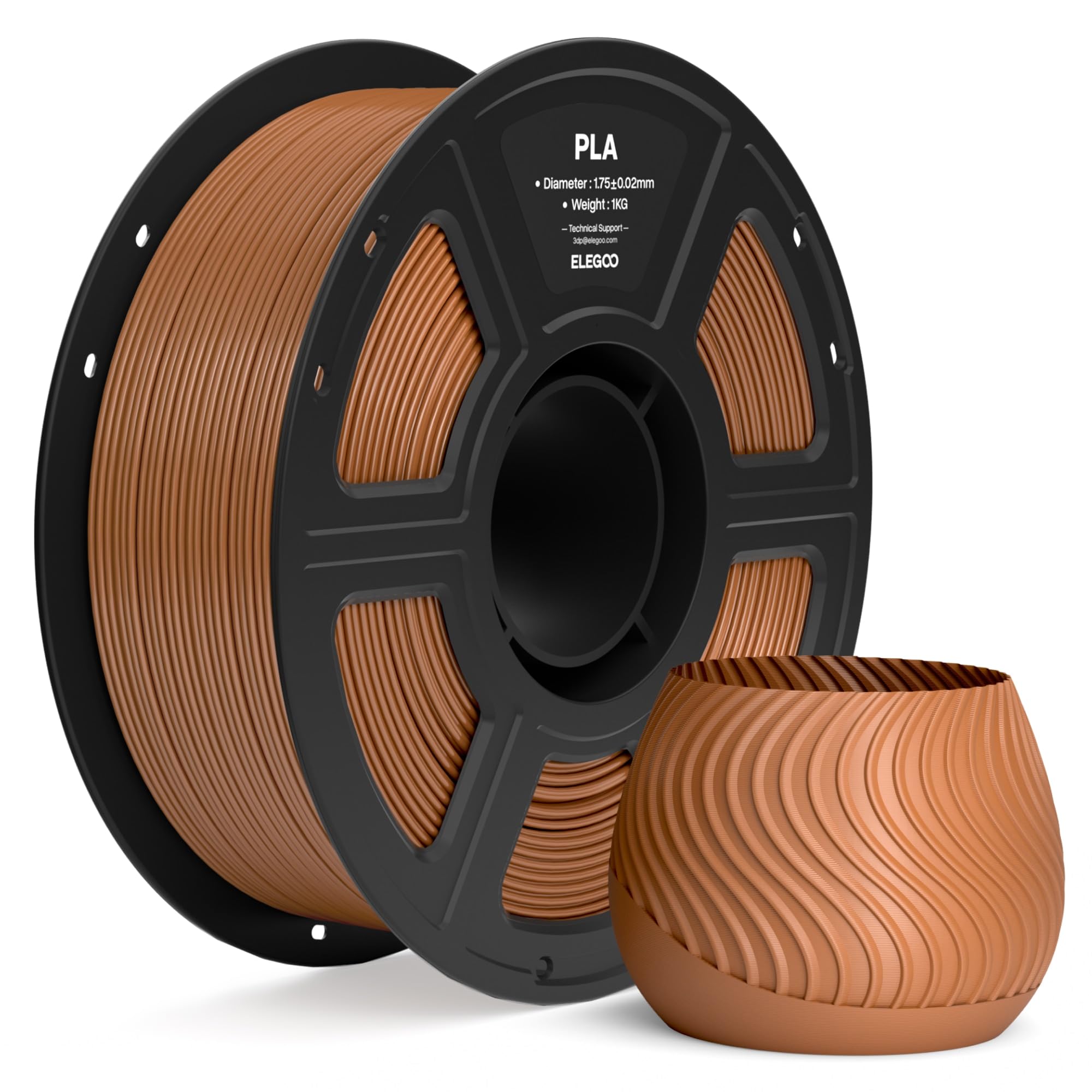 ELEGOO Filamento PLA 1,75mm Marrone 1KG, Filamento per Stampante 3D, Precisione Dimensionale ±0,02mm, Bobina da 1kg (2,2lbs), Compatibile con la Maggior Parte delle Stampanti 3D