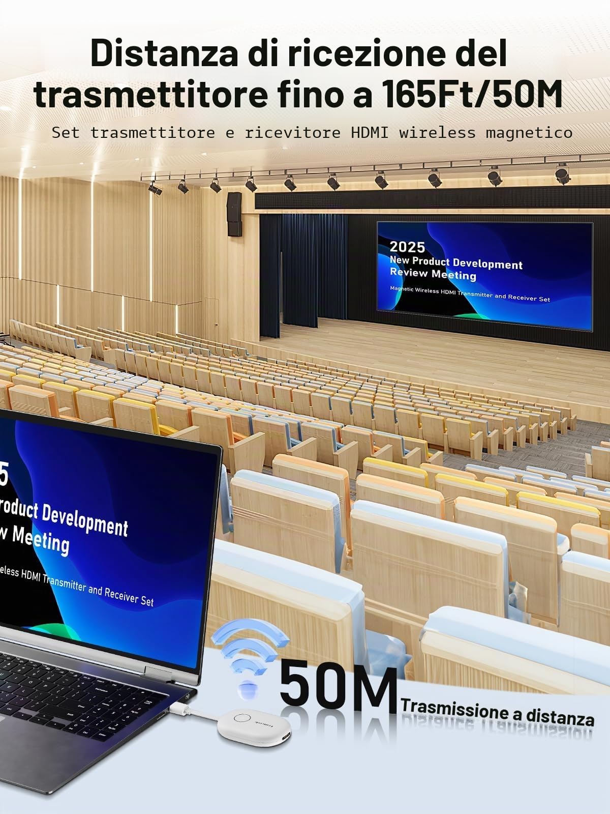 Lemorele Trasmettitore e Ricevitore HDMI Wireless con Adattatore USB-C, Batteria 2000mAh, 8 TX a 1 RX, Trasmissione HDMI Wireless 50m per PC, Fotocamera, HDTV, Proiettore