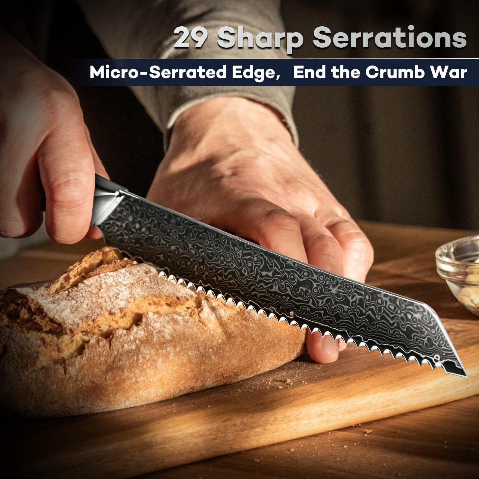 DRAGON RIOT Damas Couteau a Pain - Couteaux de Cuisine Professionnel avec Manche en Bois, Couteau pour Pain, Bagels, Gâteaux, pour Hommes et Femmes