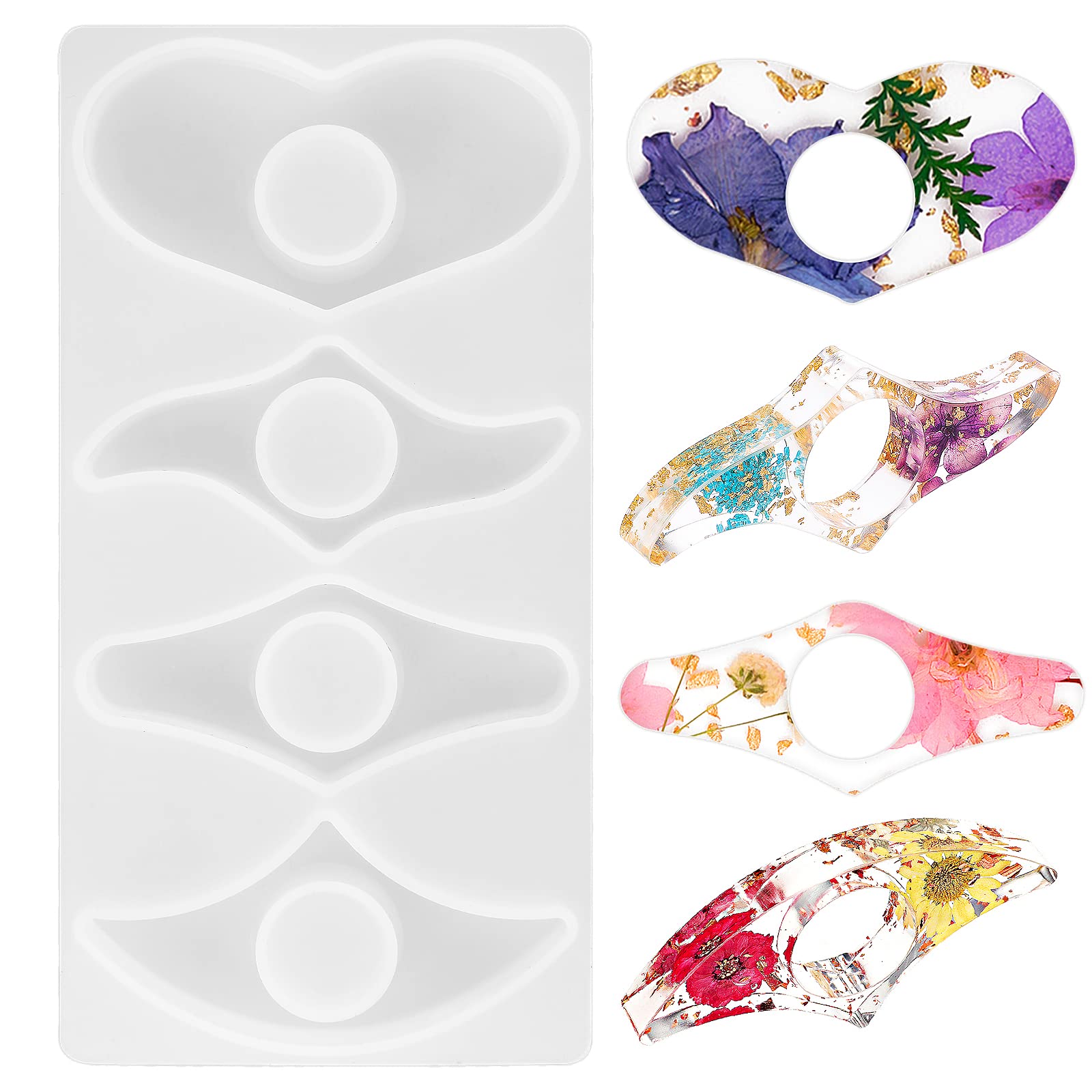 Prasacco Moldes de resina para libros, flores secas, moldes de resina para el pulgar, moldes de resina transparente para marcapáginas (4 formas)
