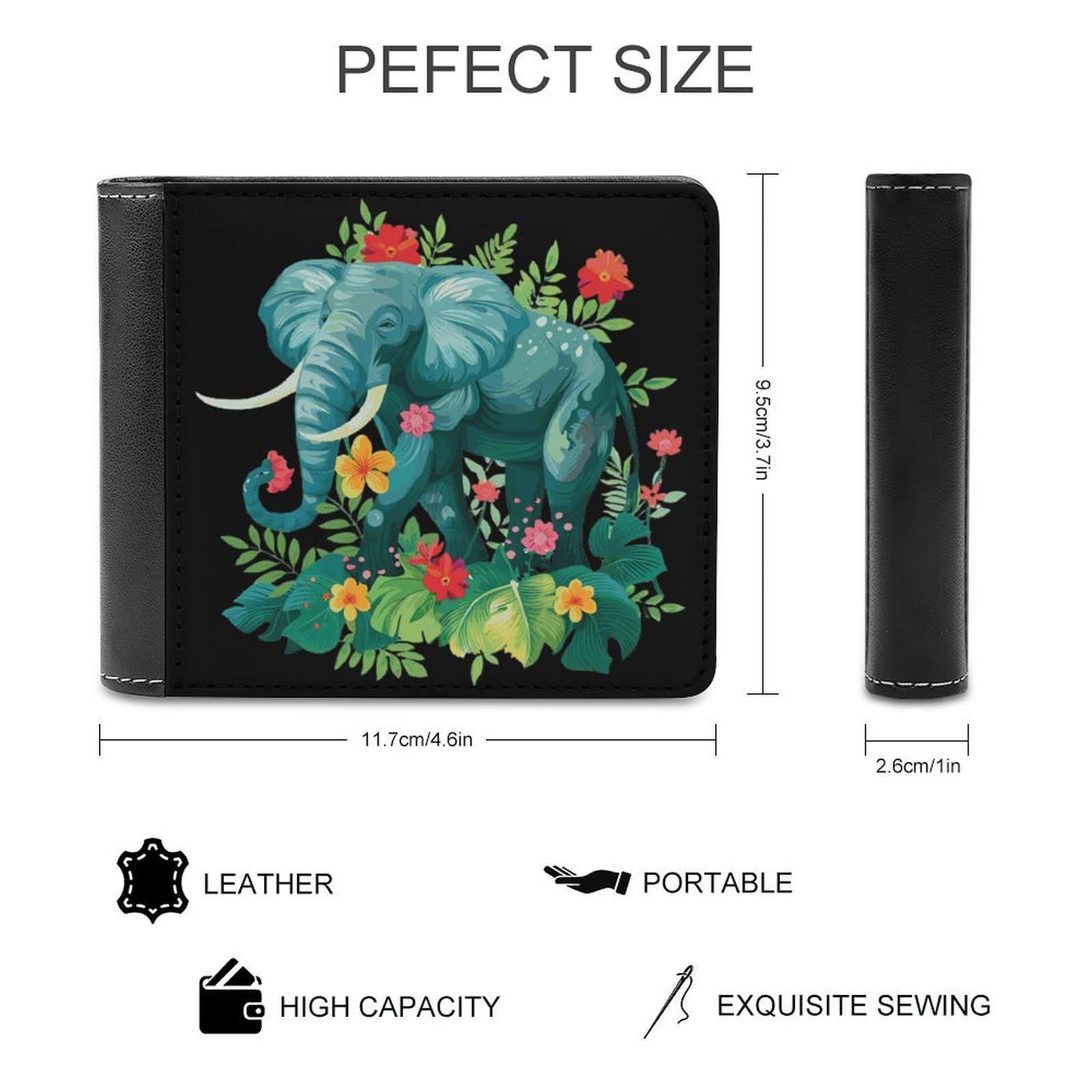 Elephant Spring Flowers Funny Billfold Wallet Credit Card Holder Slim Passcase Pouch Purse for Men Women