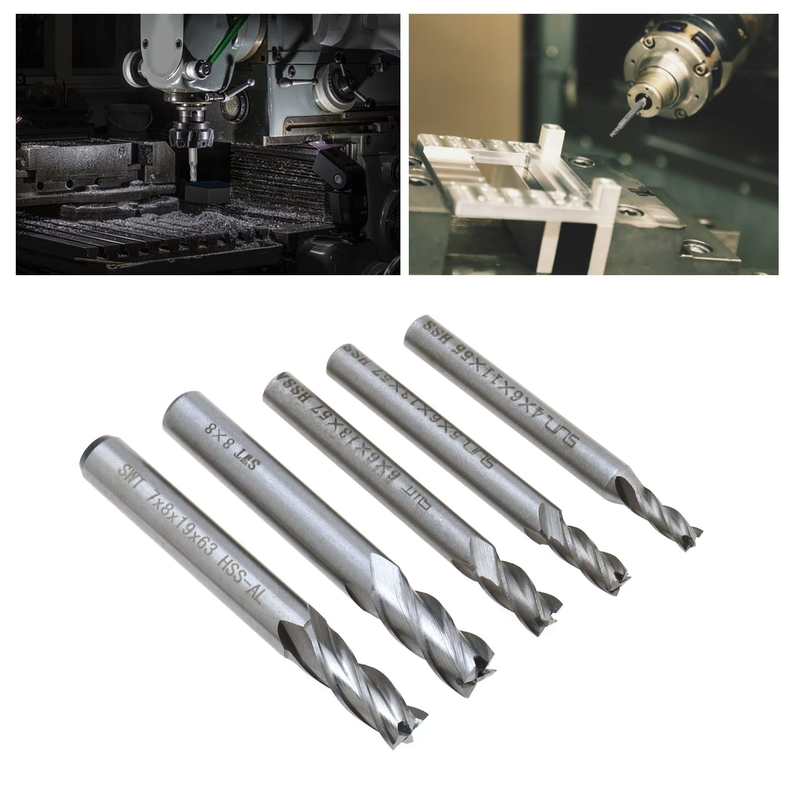 ECSiNG 10pcs HSS 4 Flûte Kit de Fraise en out à Queue Droite 2/3/4/5/6/7/8/9/10/12mm Dia 6mBm 8mm 10mm 12mm Poignée pour Bois Aluminium Acier Titane