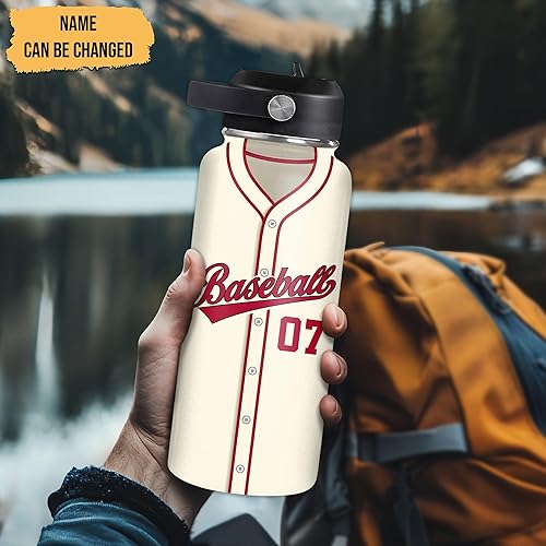 Vista 84 de Hyturtle Botella de agua de béisbol personalizada, botella de acero inoxidable aislada de viaje con tapa a prueba de fugas, 18 onzas, 32 onzas
