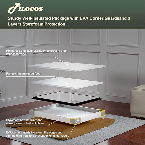 Miniatura 9 de Espejo con marco dorado de 36 x 24 pulgadas para baño, espejos rectangulares para montar en la pared, espejo de tocador de latón cepillado con