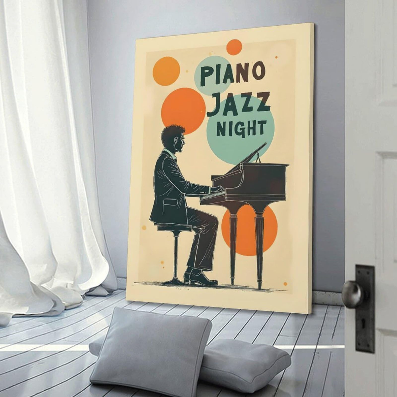 ZlXXYZ Poster su tela per decorazione moderna di famiglia e ufficio, motivo: musica pianoforte, musica jazz, 40 x 60 cm, stile cornice