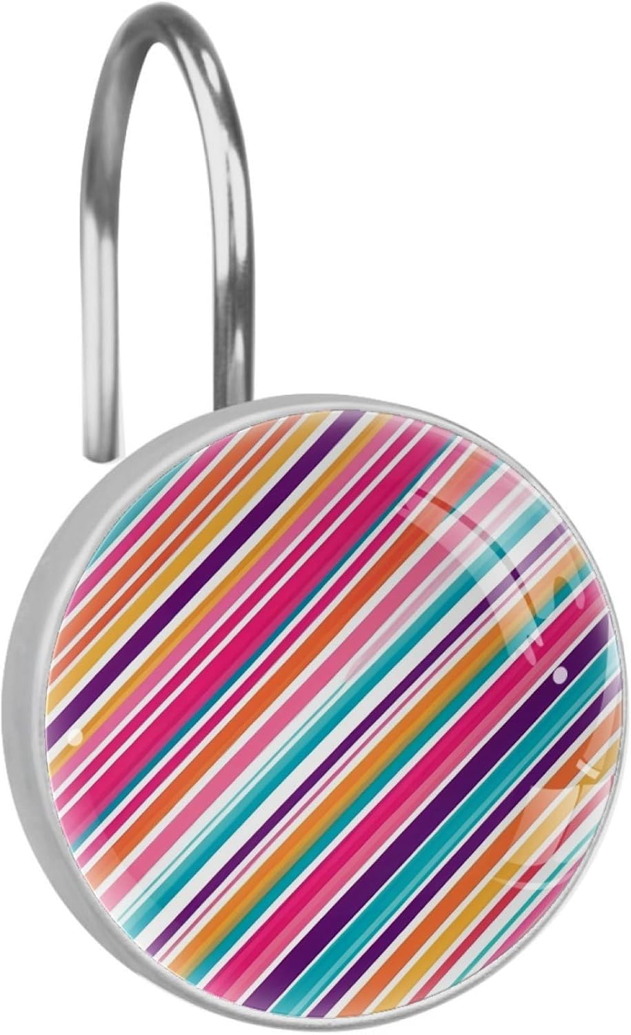 12 Packs Colorful Stripes Shower Curtain Hooks, Stainless Steel Glass Shower Curtain Rings for Bathroom Decor, Metal Rustproof Curtain Rod Hooks