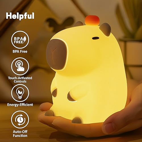 Miniatura 5 de Capybara - Luz nocturna, bonita lámpara Capybara para guardería, portátil y recargable regulable, regalos de cumpleaños de Navidad para niños y