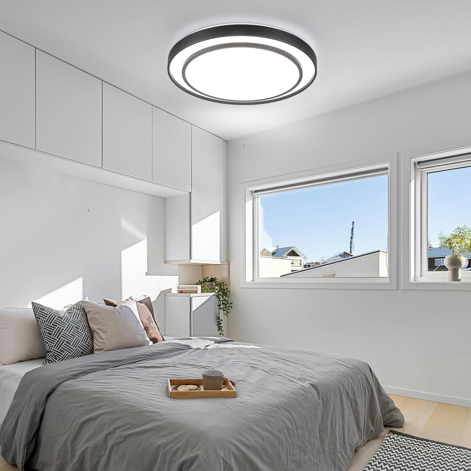 20" LED Flush Mount Ceiling Light Fixture 5CCT, Black Ceiling Light Round, Dimmable Light Fixture Flush Mount 36W, Modern Simple Close to Ceiling Light Fixtures for Kitchen, Bedroom