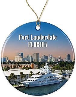 Fort Lauderdale Florida Coastal Cityscape - Luxurious Yacht Marina Christmas Ornament - Ideal Gift For Beach And Boating Enthusiasts - Christmas Travel - Christmas Decor Printed on Both Sides