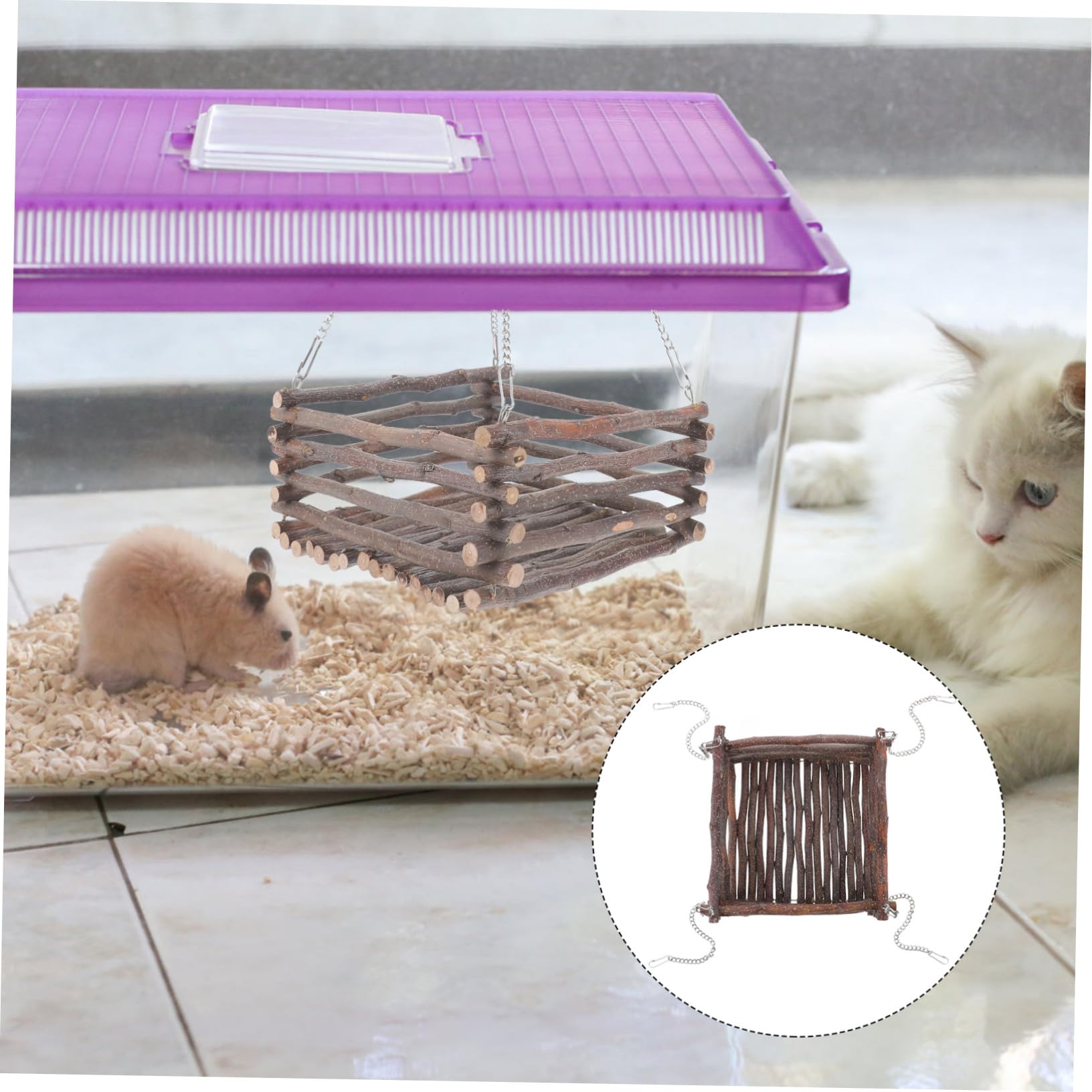 Hamster Hängematte aus Atmungsaktivem Holz Langlebiges für Zwerghamster Ratten und Chinchillas Sichere Kletterplattform Einfach im Käfig zu Befestigen gegen Langeweile
