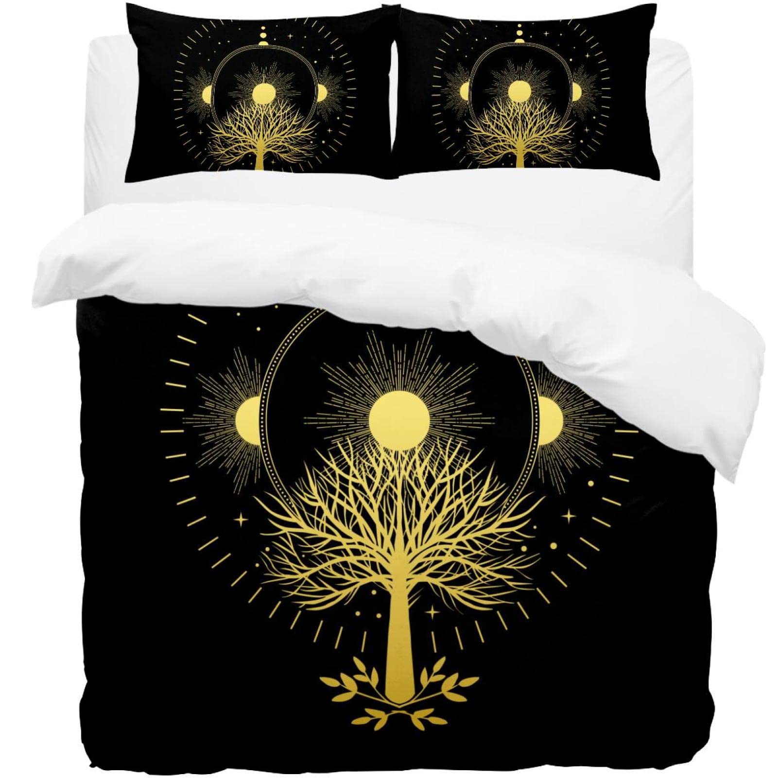 Parure de lit ultra douce motif lune et étoile avec 2 taies d'oreiller
