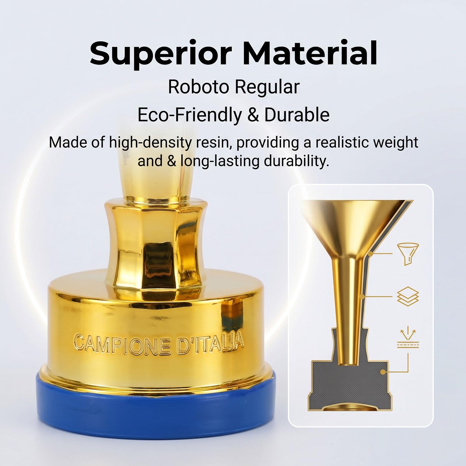 Replica Trofeo Campionato Italiano, Coppa da Calcio in Resina per Tifosi, Oggetto da Collezione, Souvenir, Regalo di Compleanno e Decorazione per Casa Ufficio