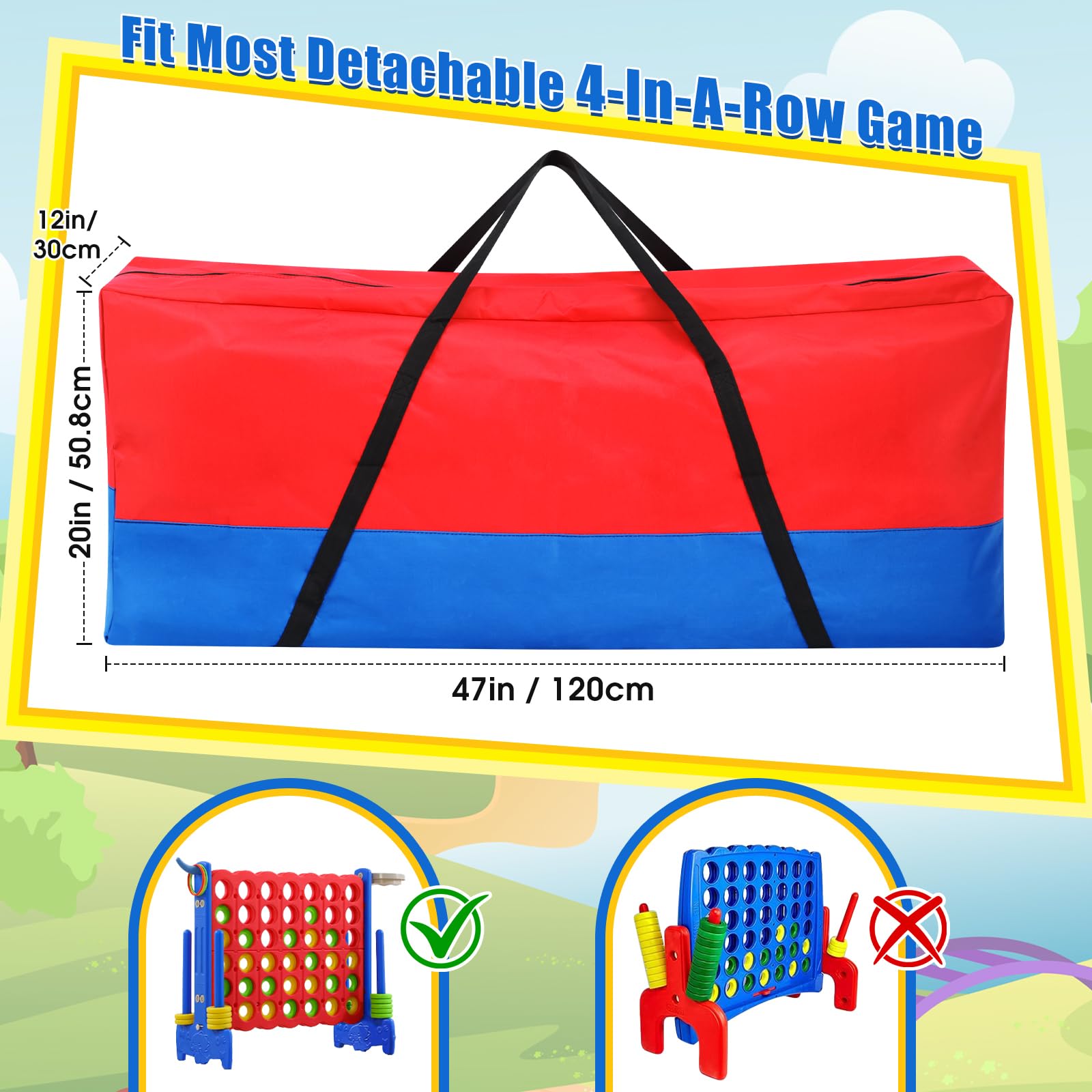 Bolsa gigante de transporte y almacenamiento de juegos 4 en fila con asa y cremallera duradera de 47 x 12 x 20 pulgadas, bolsa de transporte grande para Jumbo 4 en una fila para niños, al aire 2