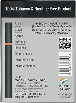 Black Herbal Smoke Sticks 100% Tobacco & Nicotine Free | Ayurvedic Herbal sticks with Clove & Cinnamon | Natural Organic Paper Rolls | Chemical-Free | 20 Count (Pack of 1)