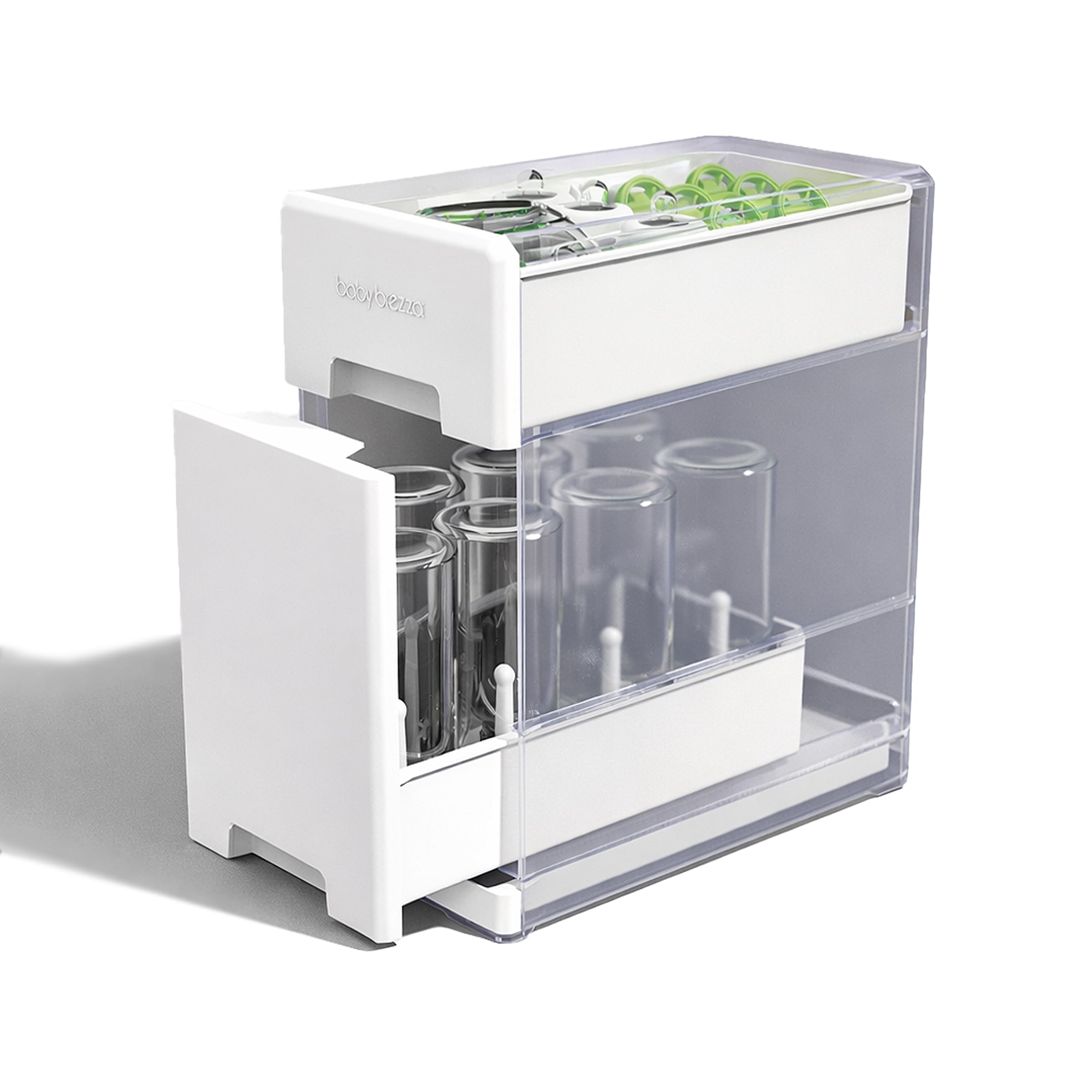 Baby Brezza Covered Drying Rack & Countertop Organizer - Vertical Bottle Storage with Lid - Fits Large 8 Bottle Capacity Plus Accessories to Keep