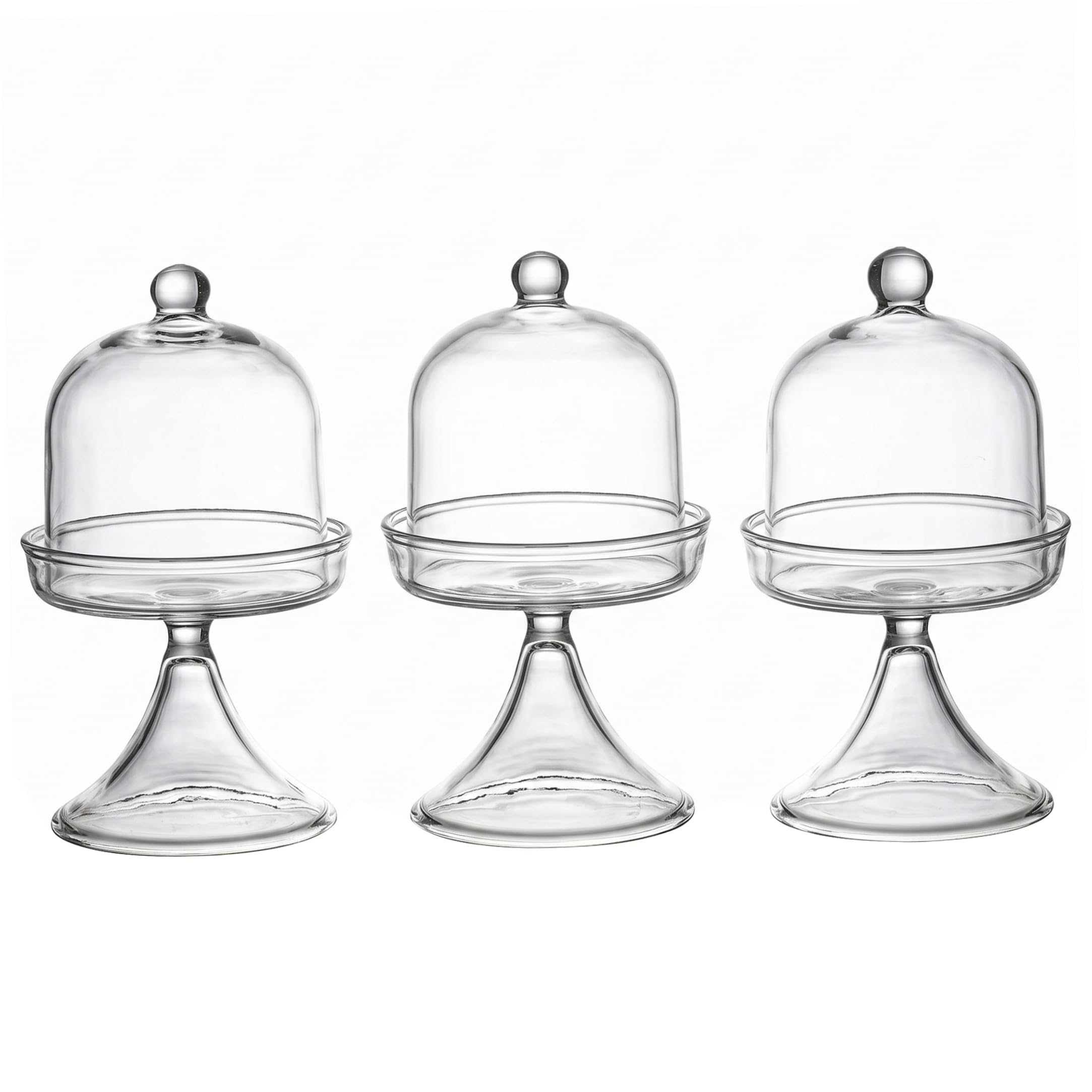 Monwssoe Cake Stands, 3PCS Mini Cake Stand, Transparent Glass Stand With Dome, Pedestal Cakecup Holder For Cupcakes & Small Desserts, Clear
