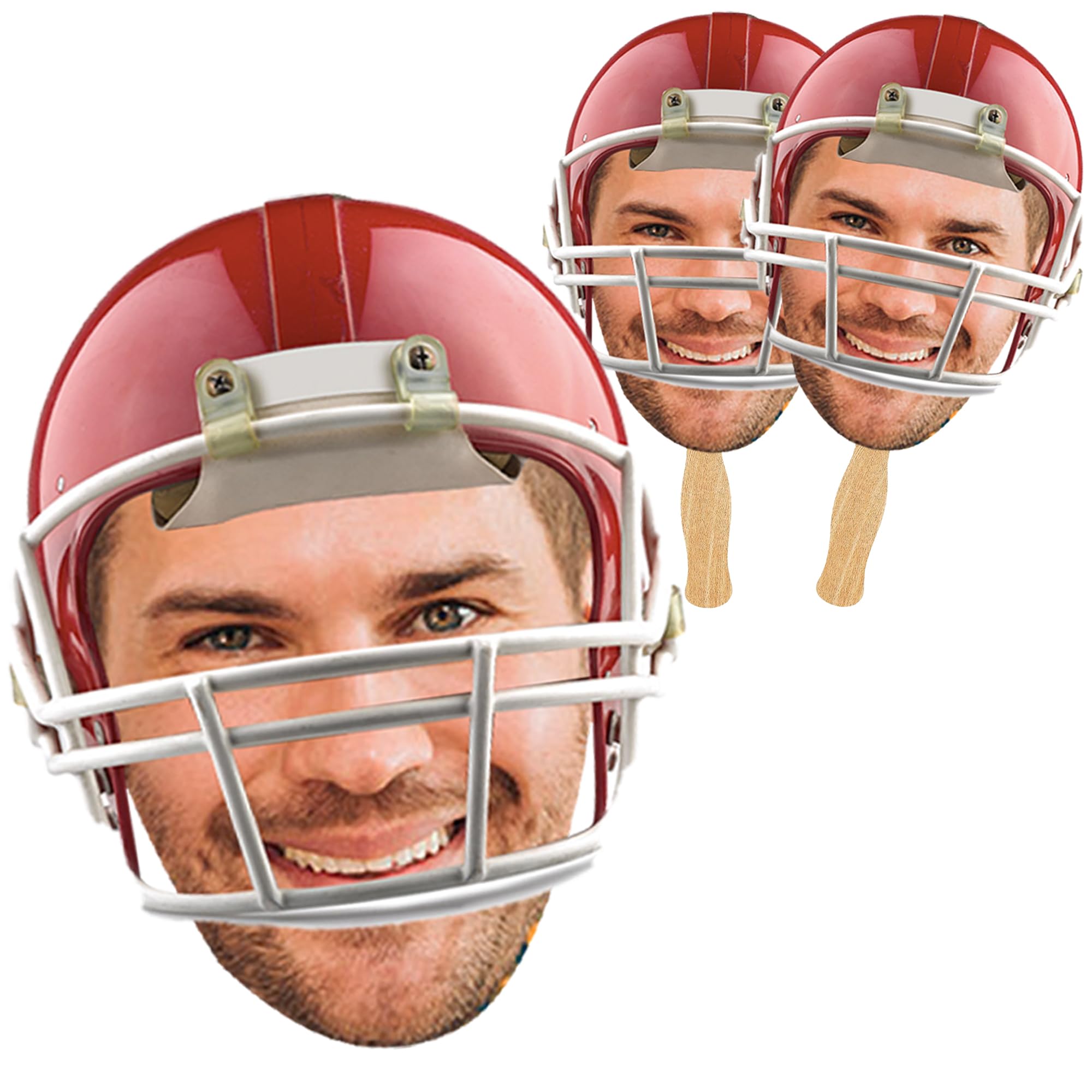 Jasilon Football Helmet Big Head Cutout, Fat Heads on Stick Custom Photo, Giant Fun Face Cardboard Cutouts, Life Size face on a Stick, 8, 12, 18, 24, 30, 34in Tall Football