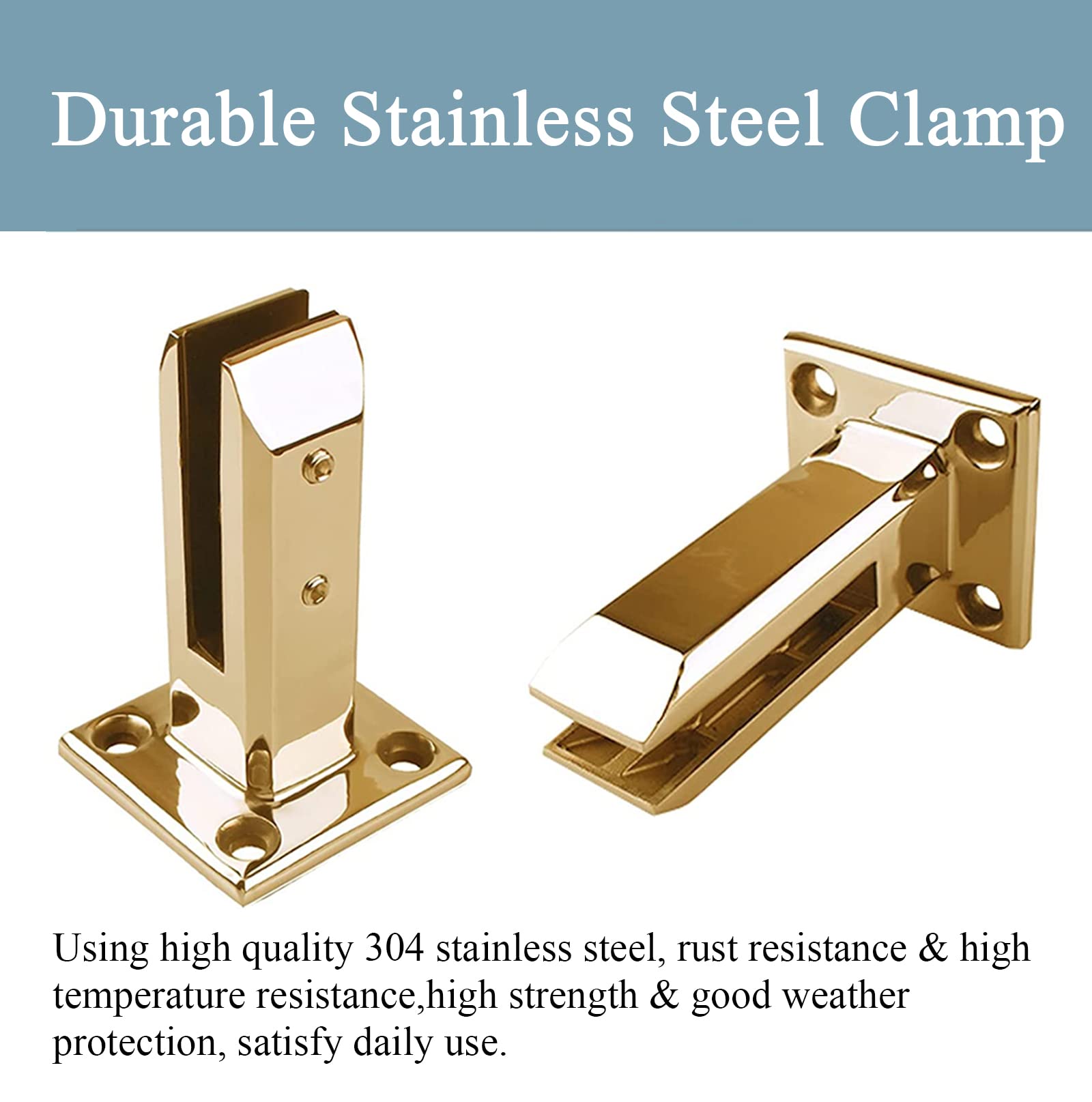Pinces Verre 3/8"~1/2" Clips Verre en Acier Inoxydable 304,pour Clôture Verre Borderless, Pince Ergot Carrée Verre avec Entretoise Tournevis Hexagonal,200mm High,2pcs