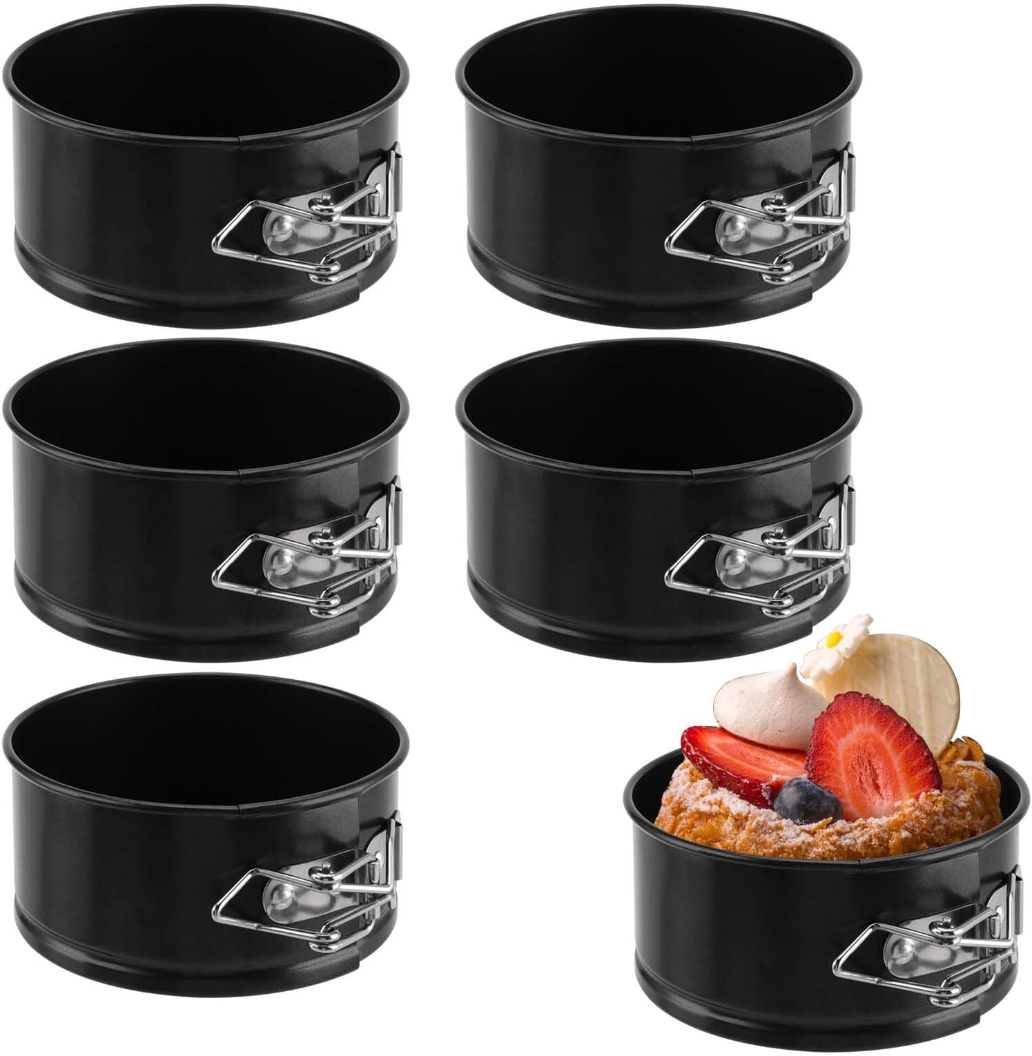 SINJEUN 6 Pack 4 Inch Black Round Cake Tins, Mini Springform Cake Tin