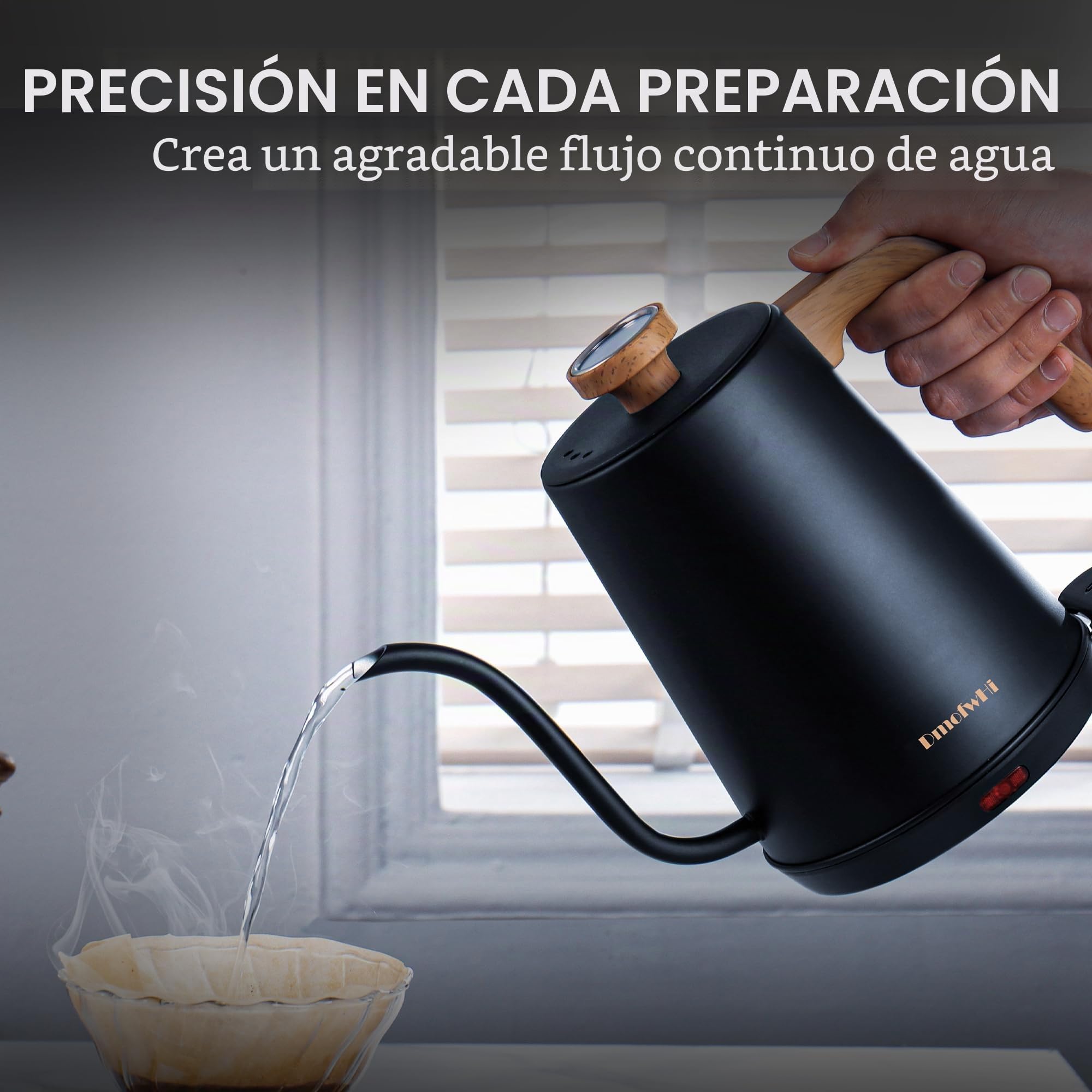 DmofwHi Hervidor Eléctrico de Cuello de Cisne de 1L con Termómetro, 1000W Tetera Electrica de Acero Inoxidable, Apagado Automático, Hervidor de Agua Para Café y Té, Negro