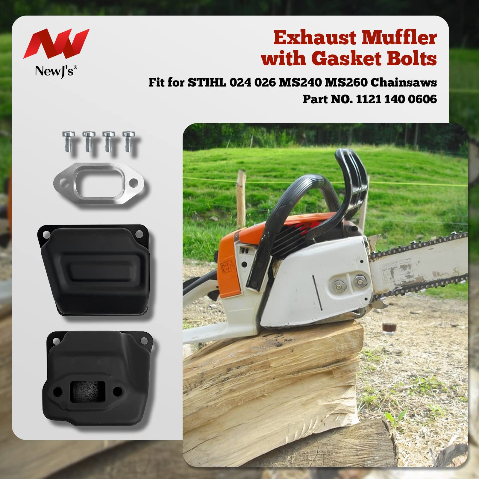 NewJ's Exhaust Muffler with Gasket Bolts Fit for STIHL 024 026