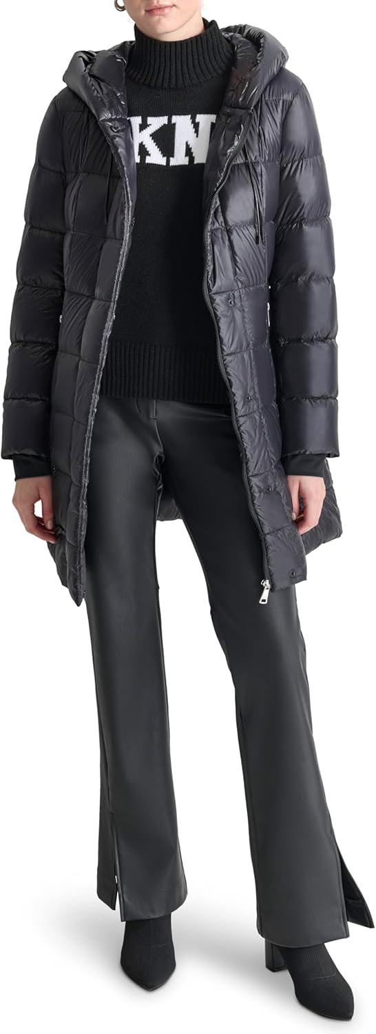 DKNY Women's Hooded Down-filled Long Puffer