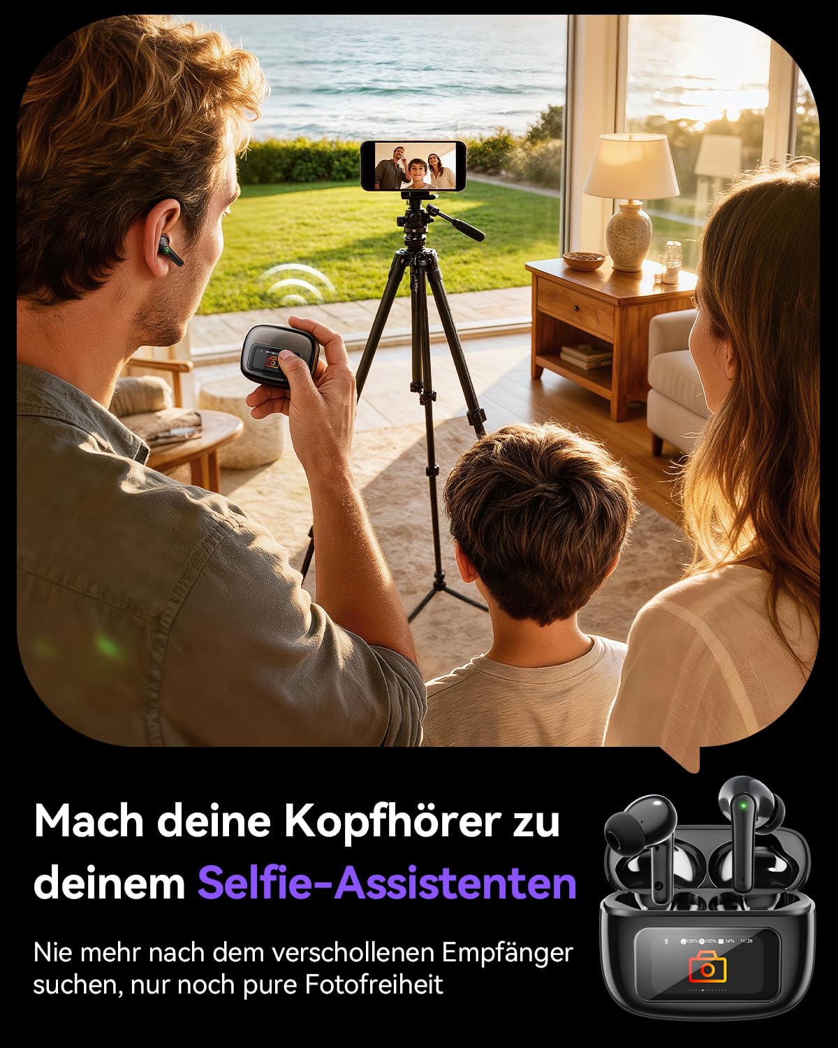 ZIUTY Bluetooth Kopfhörer 5.4, In Ear Kopfhörer mit Touchscreen Display, ANC & ENC Noise Cancelling, 5 EQ Modi, HiFi Stereo Sound, 48 Std. Spielzeit, IPX7 Wasserdicht für iPhone und Android-Schwarz