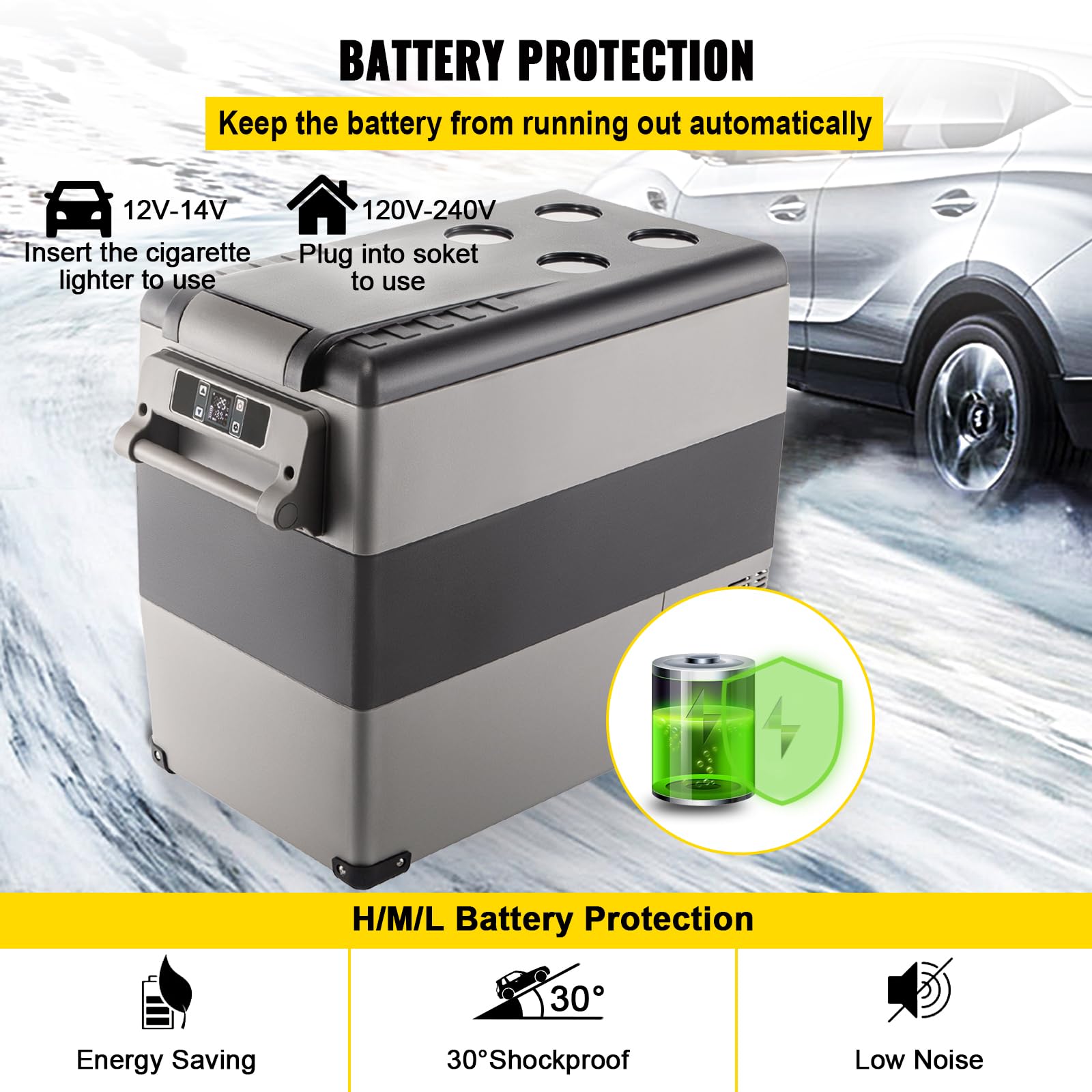 VEVOR Frigo Portatile 55L, Frigorifero Piccolo per Auto 12v 220v, Frigo da Campeggio Sh-CF, Camion Camper Mini Radiatore Elettrico per Viaggi, Pesca, Uso Esterno e Domestico