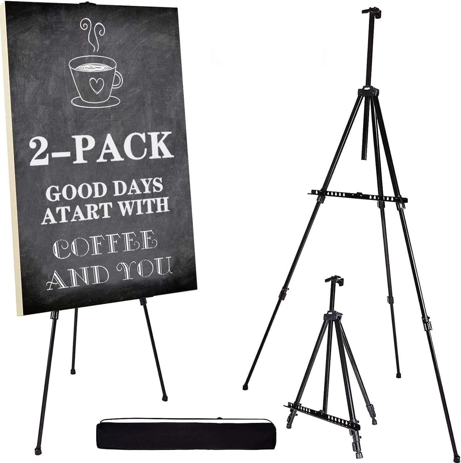 Artify 73 Inches Double Tier Easel Stand, Adjustable Height from 22-73”, 3 in 1, for Painting and Display with a Carrying Bag&2PACK