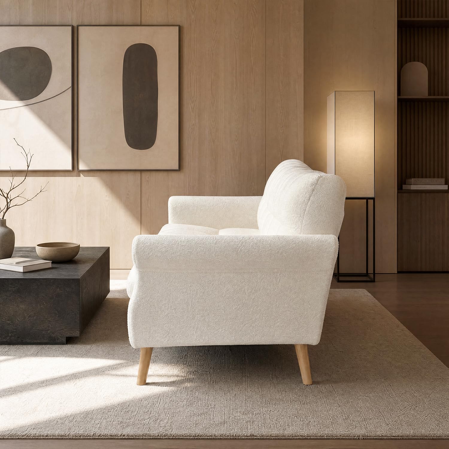 Loveseat, Boucle Small Sofa for Living Room, Bedroom, Office, Button Tufted Upholstered Furniture, Easy to Install