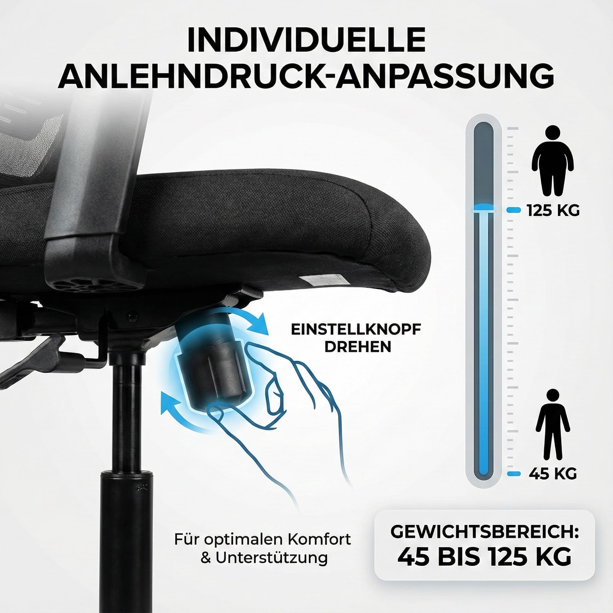 Start, Bürostuhl, für Home-Office & Unternehmen, mit vielen ergonomischen Funktionen, ergonomisch & kompakt, sehr einfache Bedienung, ohne Armlehnen, mit bis zu 125kg belastbar