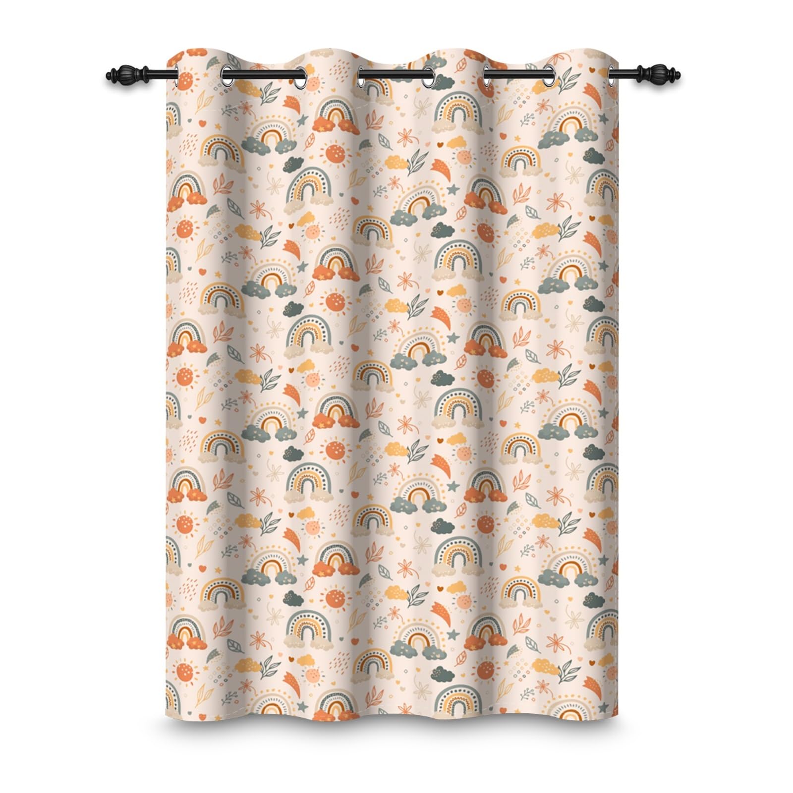 135x245cm Rideau occultant Arc-en-Ciel pour Chambre d'enfant bohème Ciel Rose Fleur Feuille Œillet Séparateur de pièce Rideaux pour fenêtres Bébés Filles Salle de Jeux Salon,1 Panneau Simple