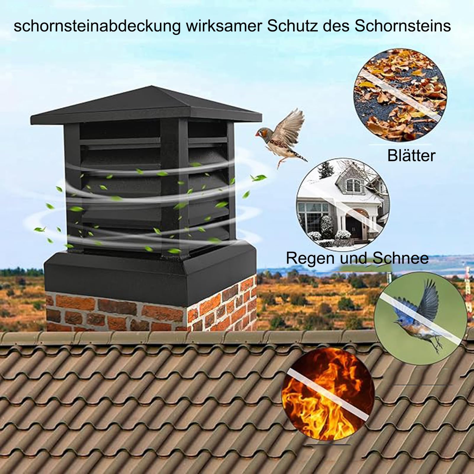 Schornsteinabdeckung Regenhaube Schornstein kaminhaube Aluminium Abdeckung für Zigel, Quadratische Form mit Konischer Spitze Außenbereich Geeignet Winddicht Regenfest Kamin Schwarz (50cm)