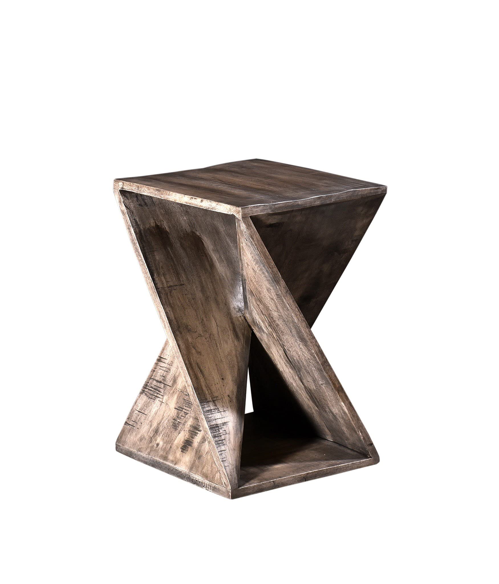 Crestview Collection CVFNR708 Bengal Manor Mango Wood Grey Twist Square End Table Furniture