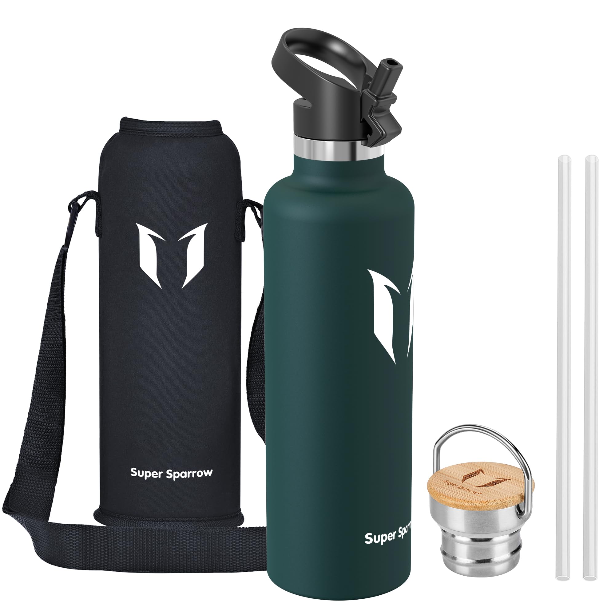 Super Sparrow Borraccia Termica - Bottiglia Termica Senza Perdite - 350ml/500ml/620ml/750ml/1L - Senza BPA Borracce Bambini - Per Scuola, Sport, Campeggio, Palestra, Ciclismo - Con 2 Tappi