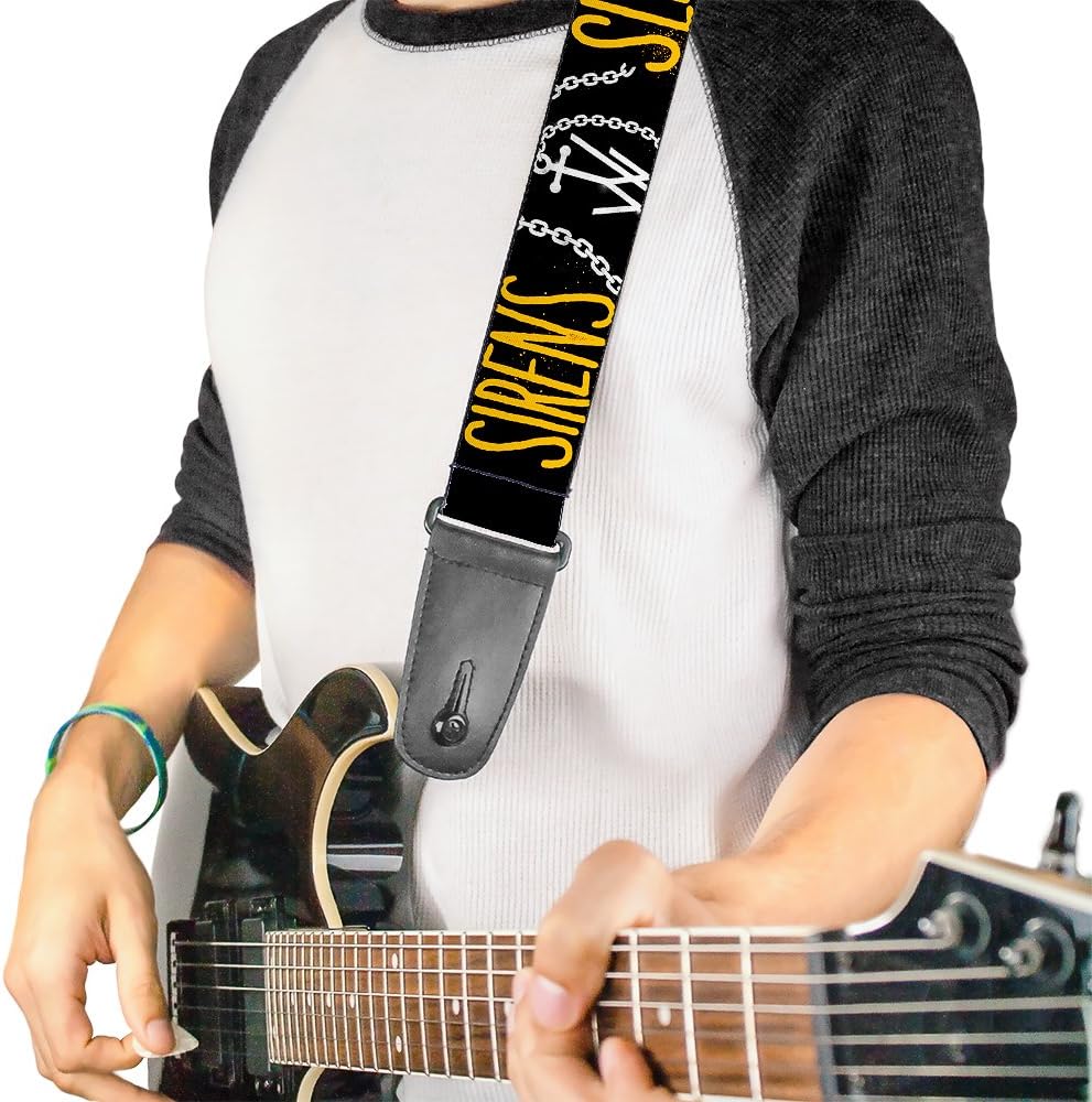Buckle-Down GS-WSS008 Guitar Strap - SLEEPING WITH SIRENS Anchor/W Chain Black/Yellow/White, 2" Wide & 29-54" Length