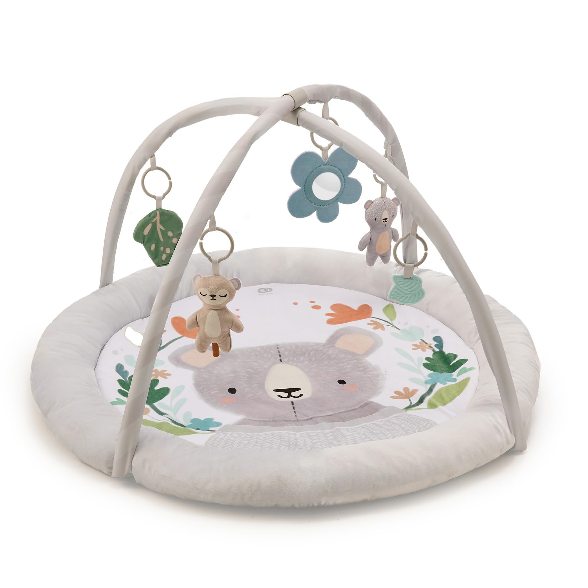 Kinderkraft COZYPLAY Tapis d'Éveil pour Bébé, avec Jouets d'activation, Tapis en Peluche, Lavable en Machine, Facile à Ranger, 2 Arceaux Souples, Gris