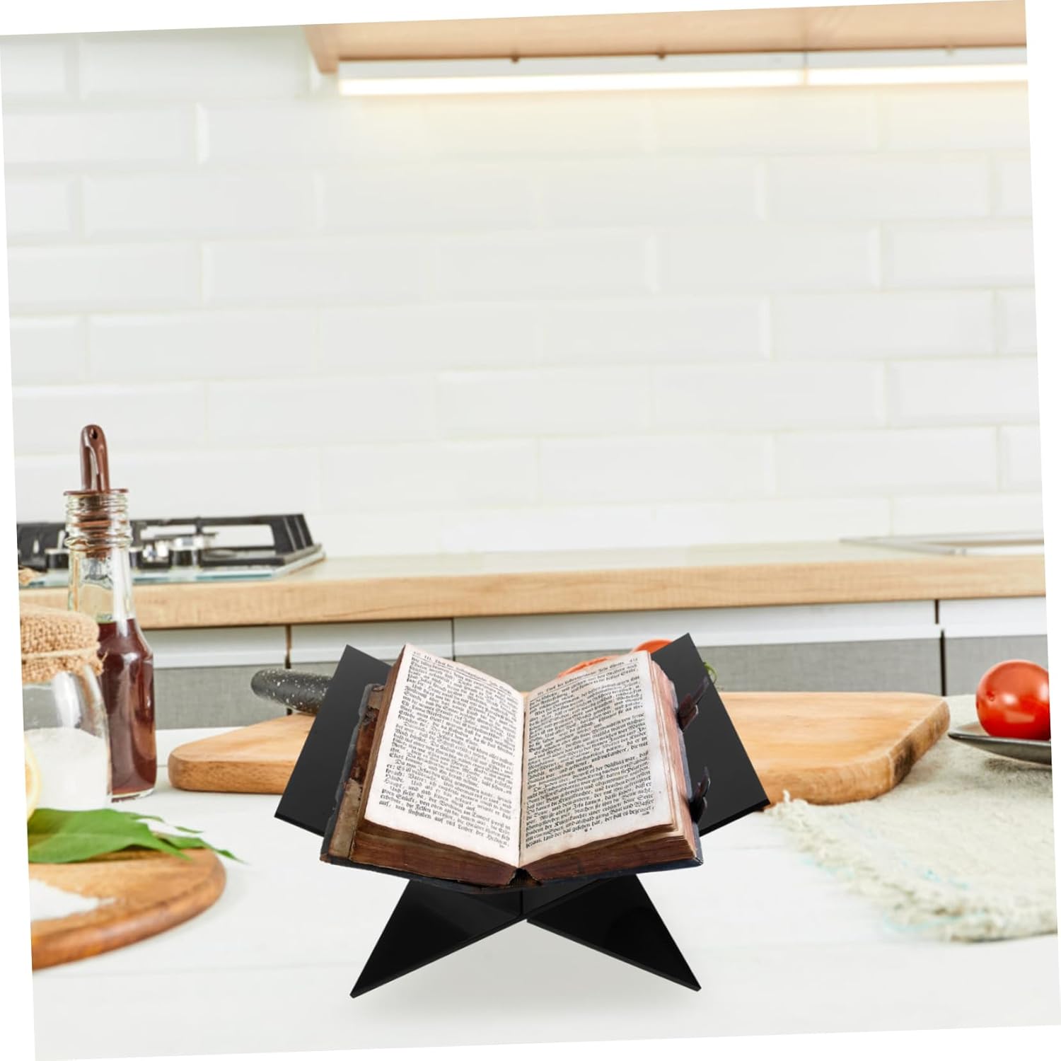 X-Shaped Acrylic Book Stand for Reading Cookbook Holder and Document Display and Easy to Assemble Modern Design for Desk and Kitchen Use Black
