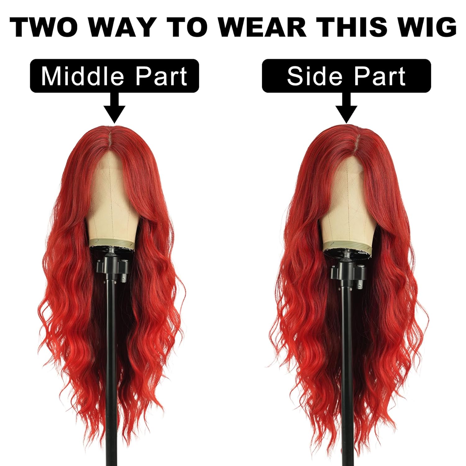 7JHH WIGS Red Ombre Lace Front Long Wavy Wig for Women 32in Long Wavy Middle Part Glueless Wigs 160 Density Natural Hair Soft and Gorgeous Curls Wigs for White Women Daily Used